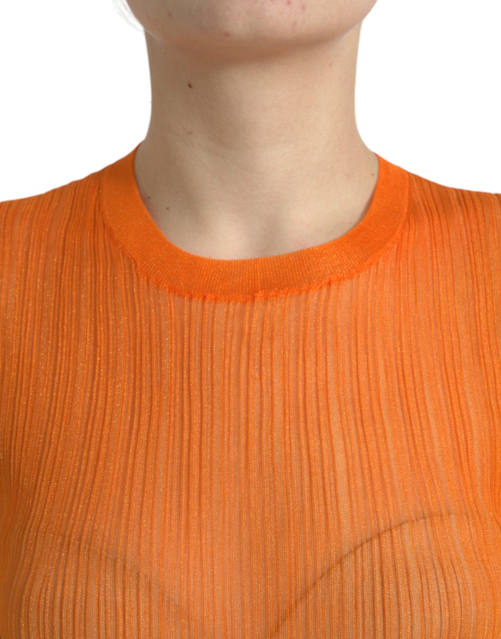 Dolce & Gabbana Orange See Through Round Neck Blouse Tank Top-4