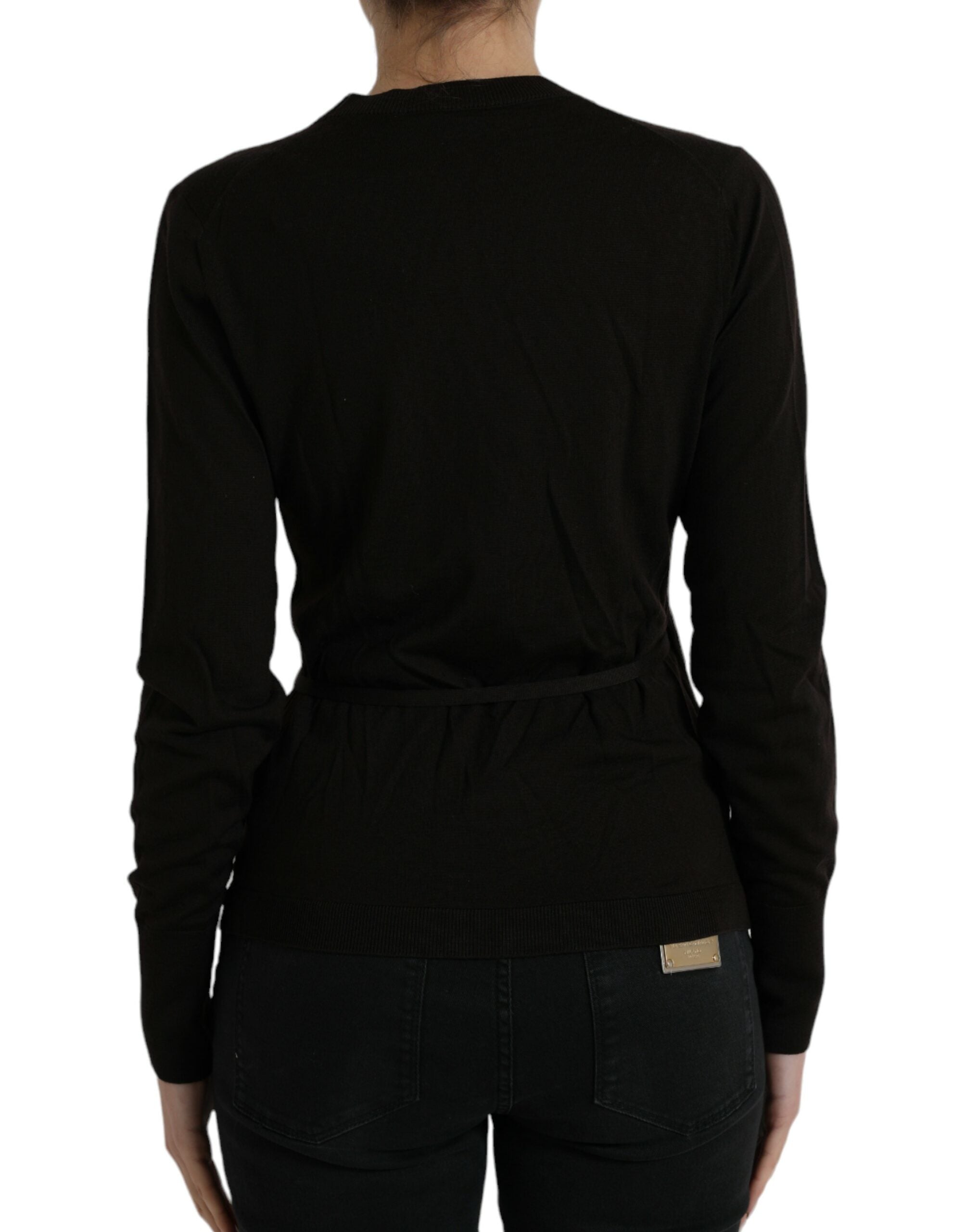 Dolce & Gabbana Schwarzer Wollpullover mit V-Ausschnitt und gekreuztem Kragen-3