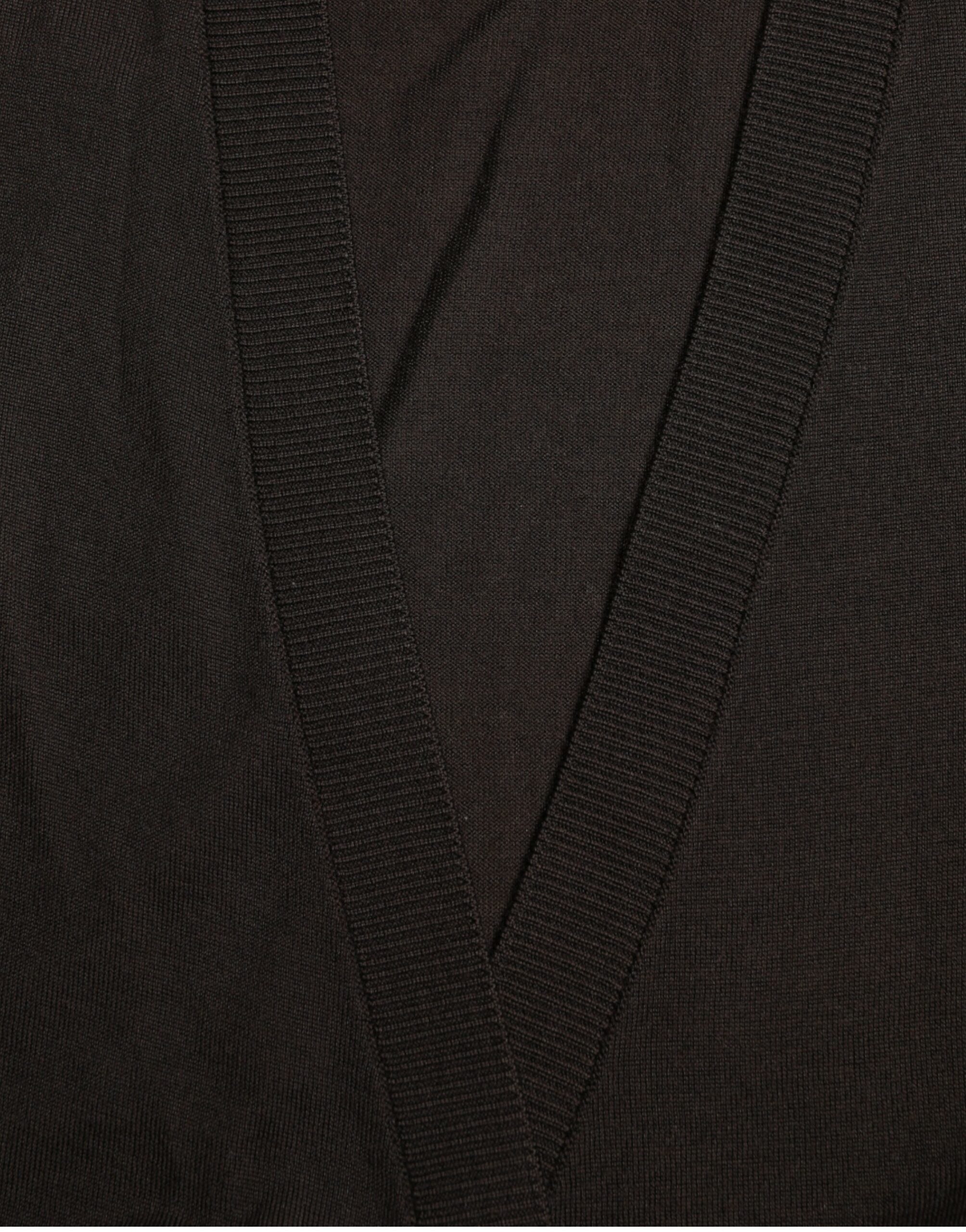 Dolce & Gabbana Schwarzer Wollpullover mit V-Ausschnitt und gekreuztem Kragen-6