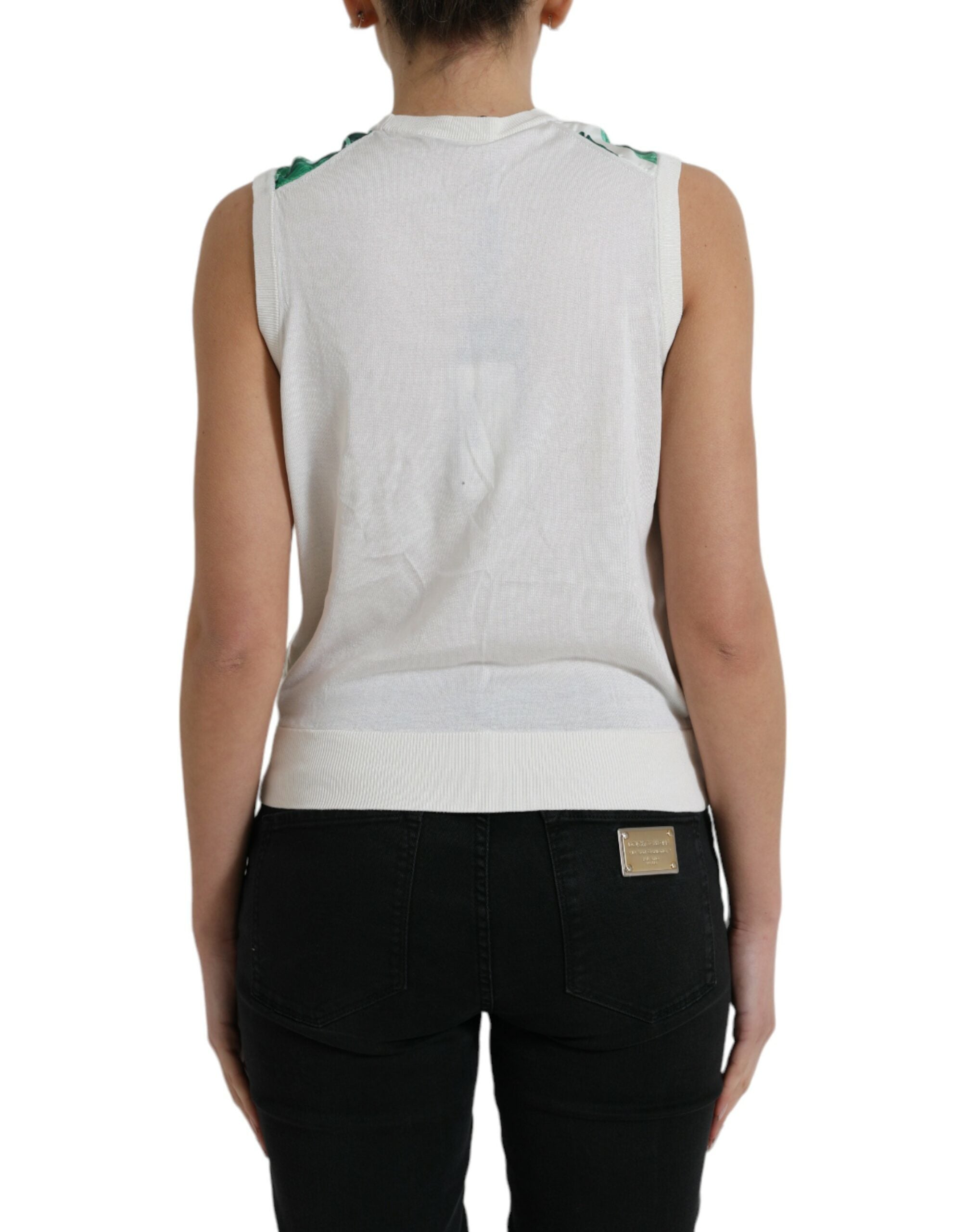 Dolce & Gabbana White Banana Leaf Print Crew Neck Tank Top-3
