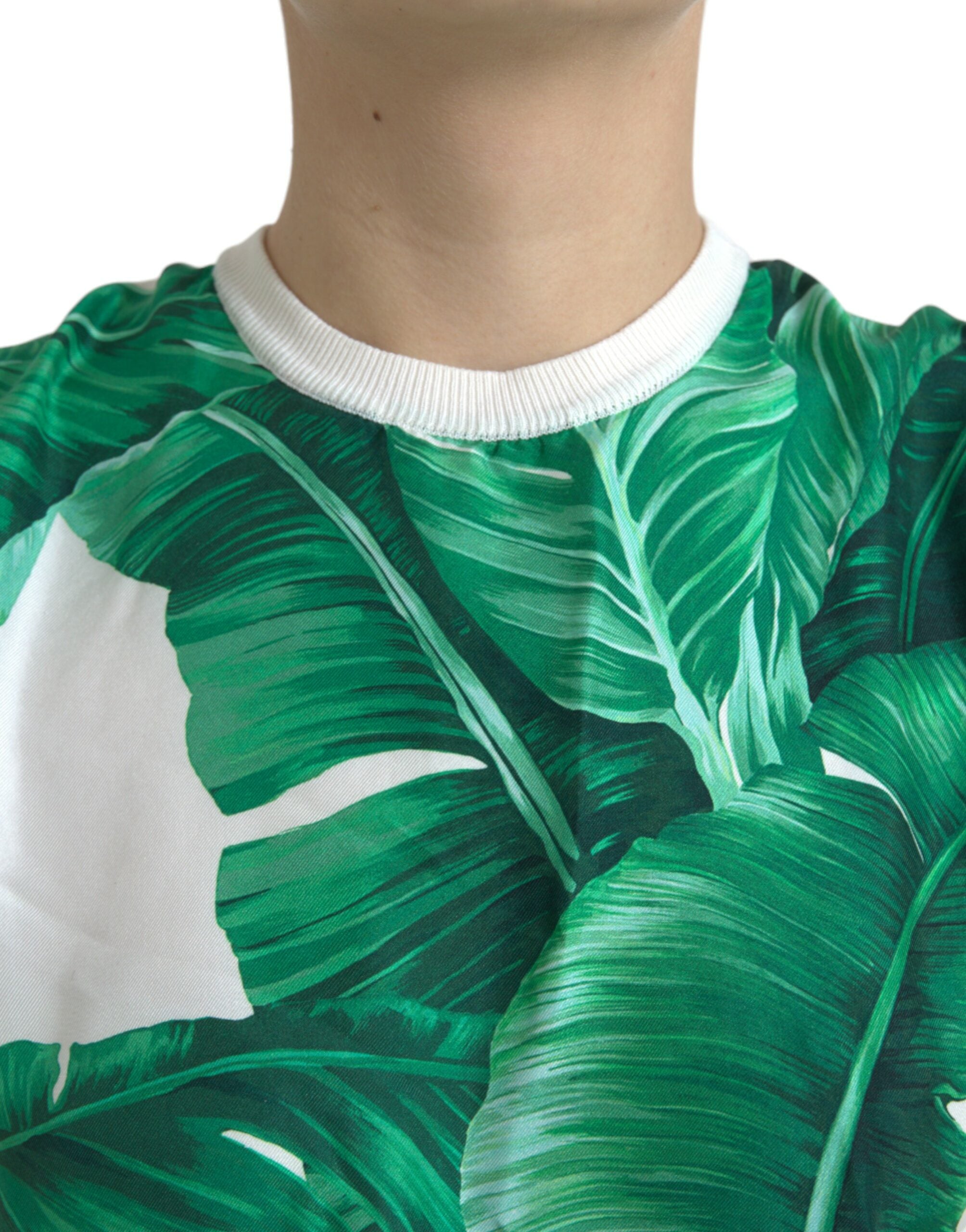 Dolce & Gabbana White Banana Leaf Print Crew Neck Tank Top-4