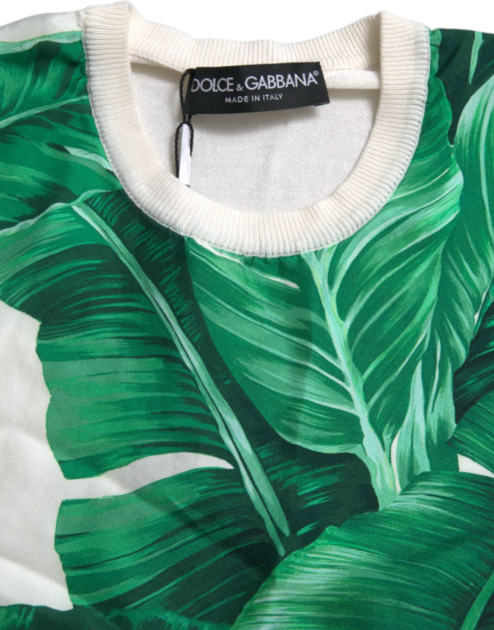 Dolce & Gabbana White Banana Leaf Print Crew Neck Tank Top-6