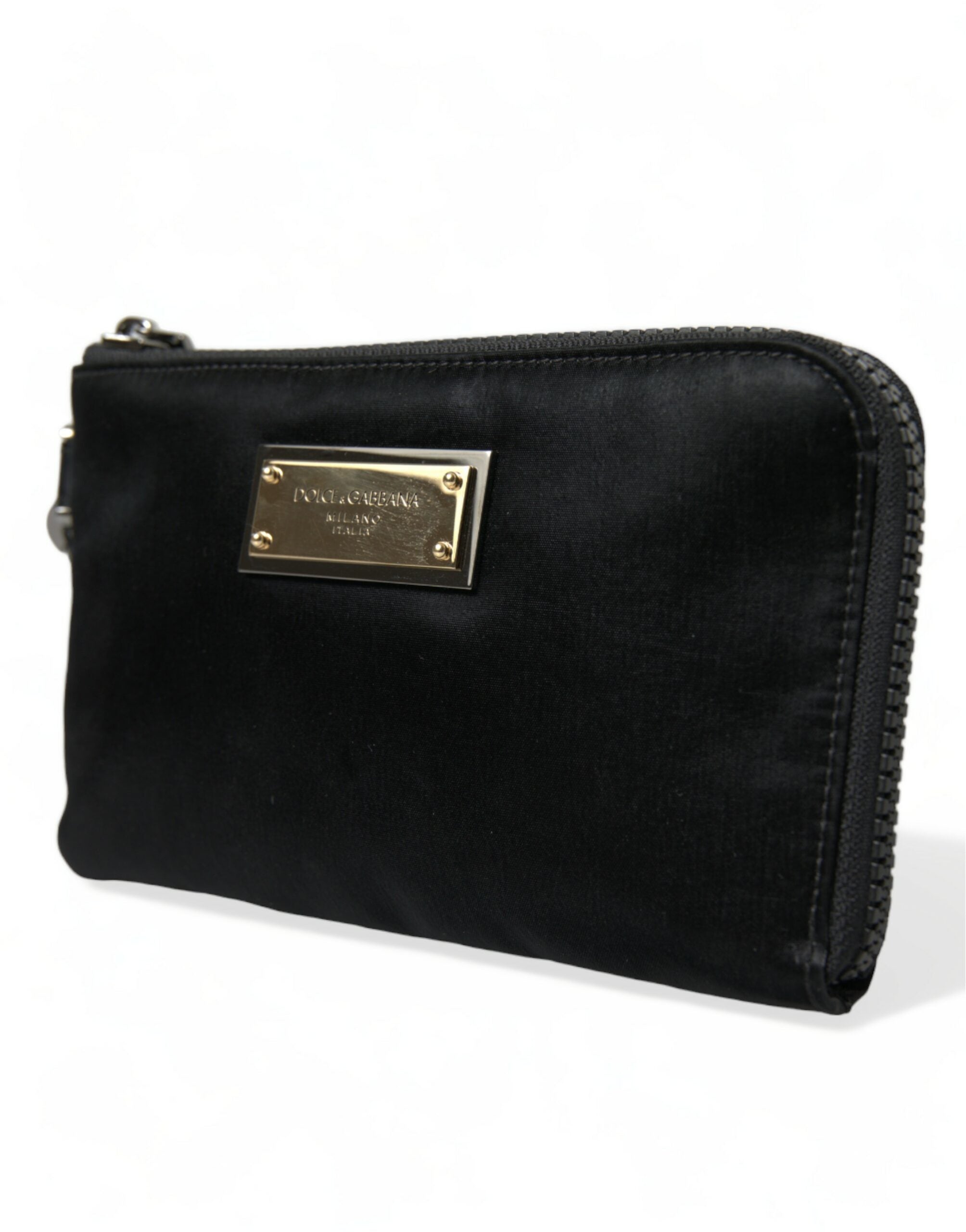 Bolso de mano con llavero y placa del logotipo de nailon negro de Dolce & Gabbana-2