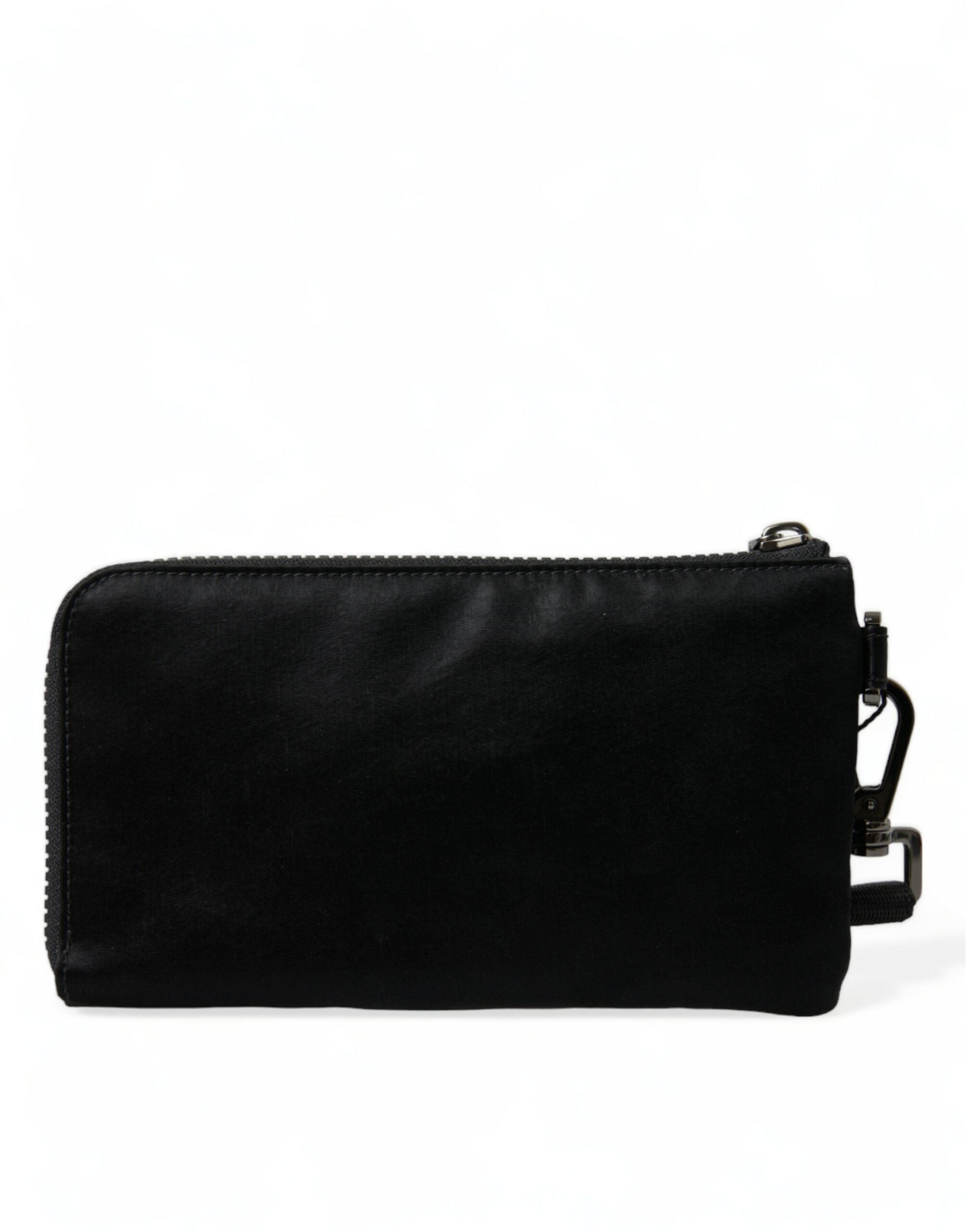Bolso de mano con llavero y placa del logotipo de nailon negro de Dolce & Gabbana-3