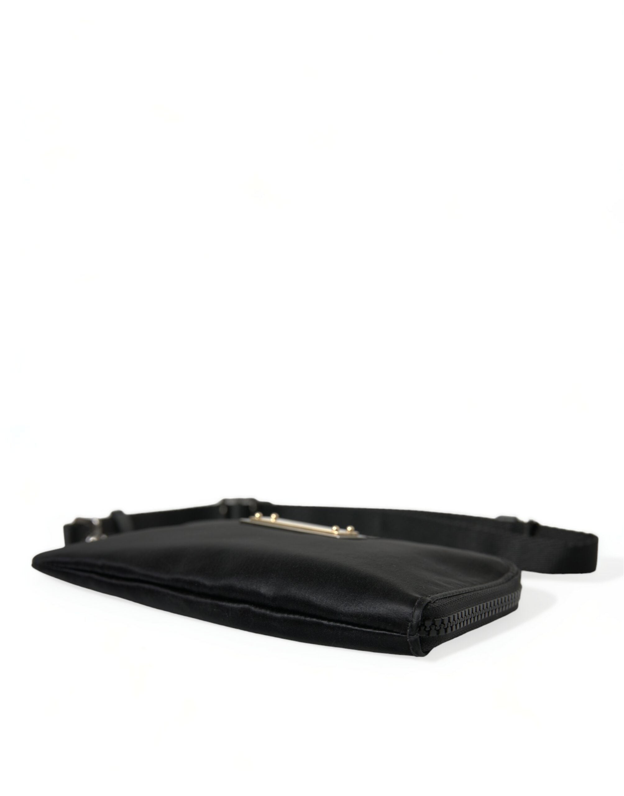 Bolso de mano con llavero y placa del logotipo de nailon negro de Dolce & Gabbana-4