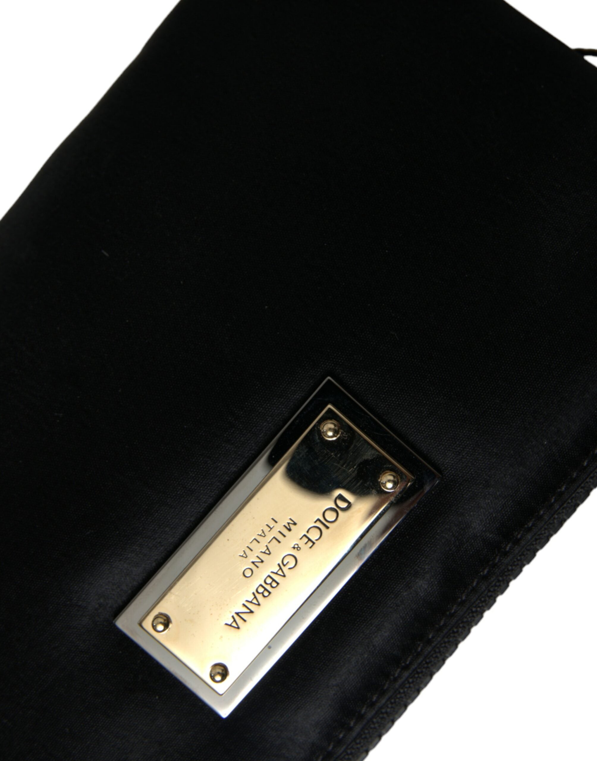 Bolso de mano con llavero y placa del logotipo de nailon negro de Dolce & Gabbana-5