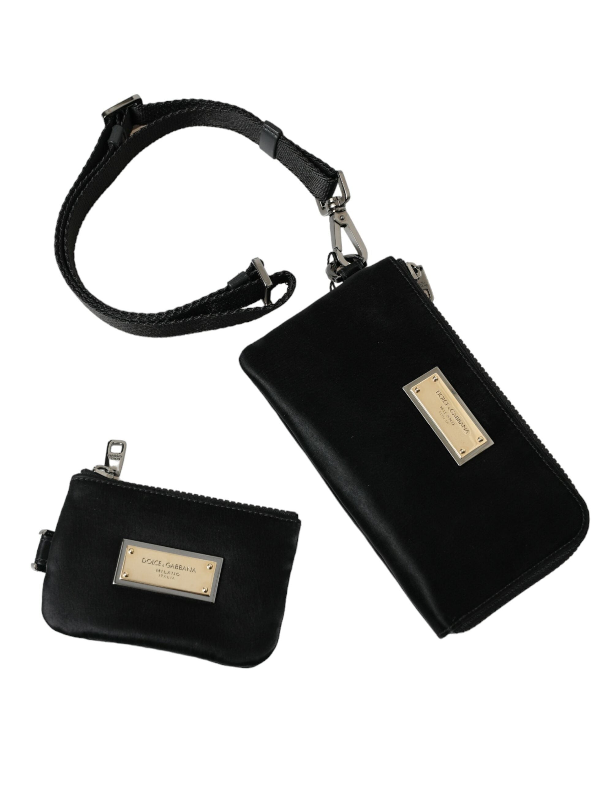 Bolso de mano con llavero y placa del logotipo de nailon negro de Dolce & Gabbana-6