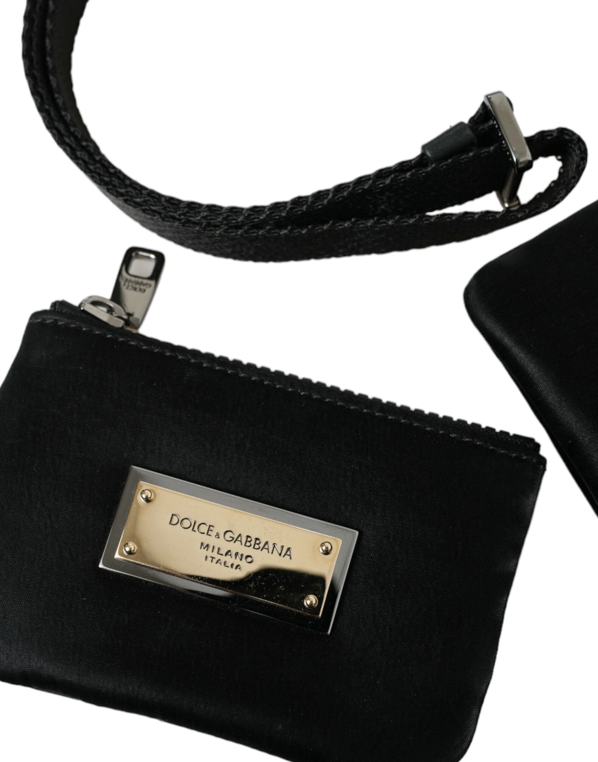 Bolso de mano con llavero y placa del logotipo de nailon negro de Dolce & Gabbana-7