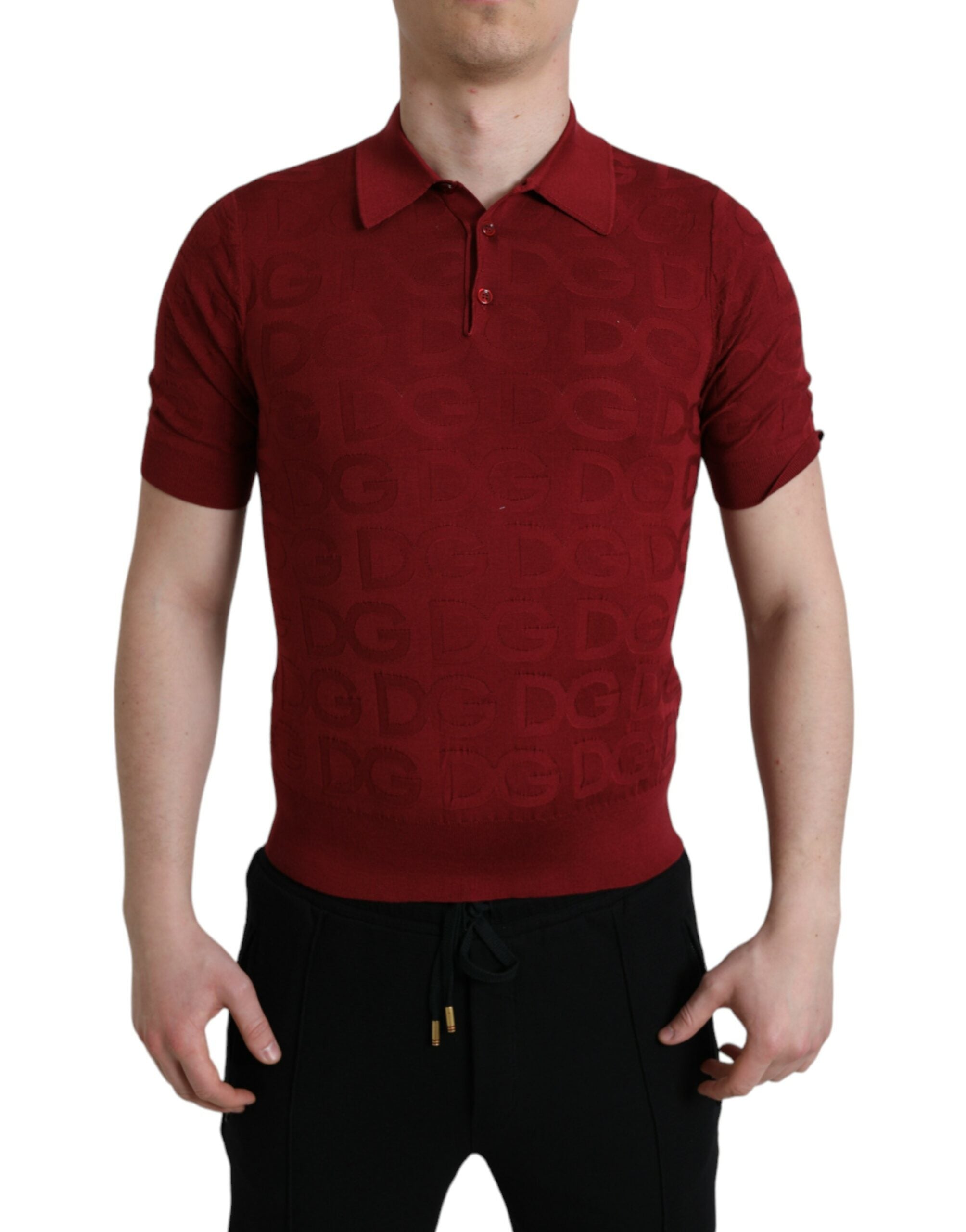 Dolce & Gabbana Chestnut Brown Short-Sleeve Silk T-Shirt with Collar