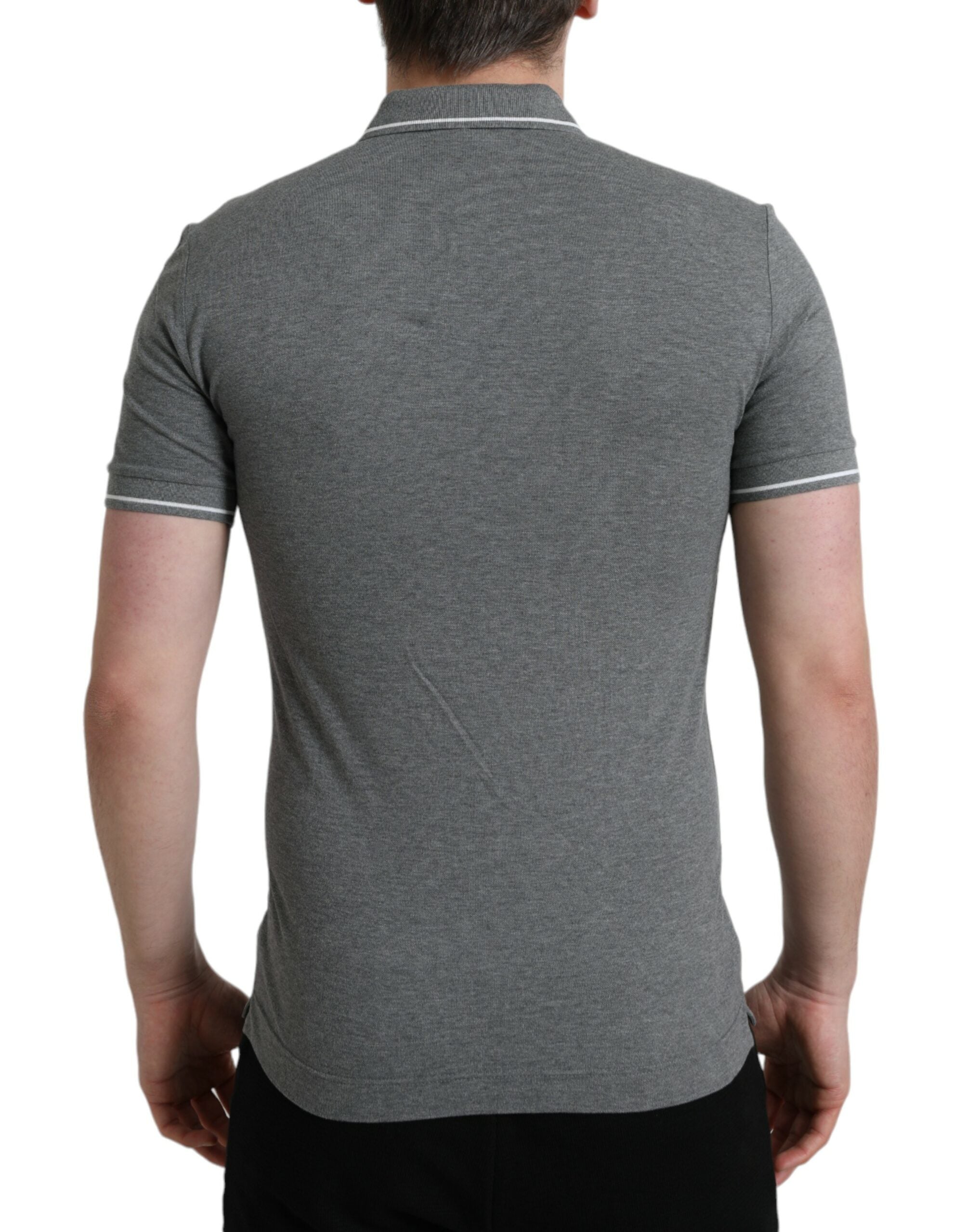 Dolce & Gabbana Grey Short Sleeve T-Shirt with Collar and Crown-3