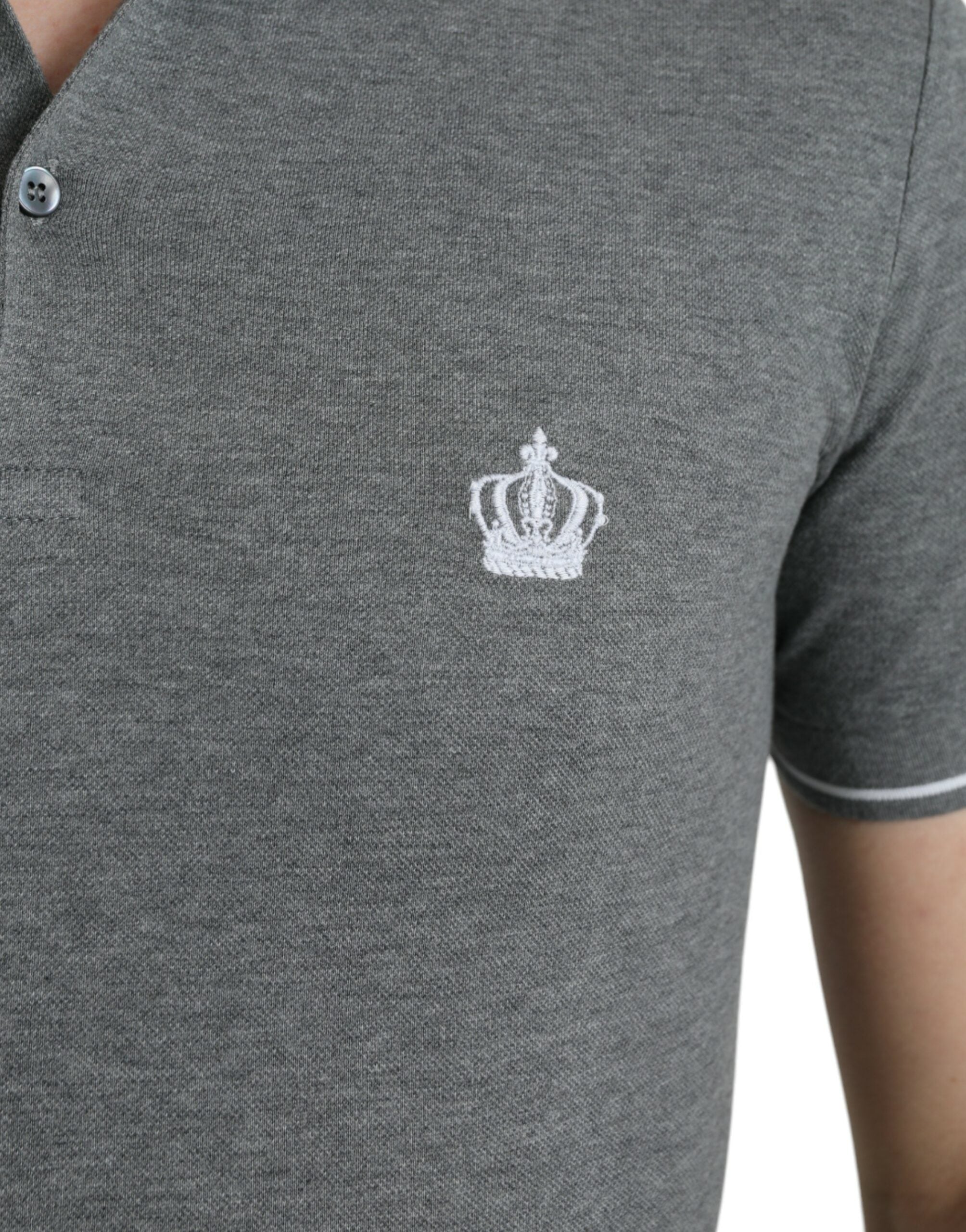 Dolce & Gabbana Grey Short Sleeve T-Shirt with Collar and Crown-5