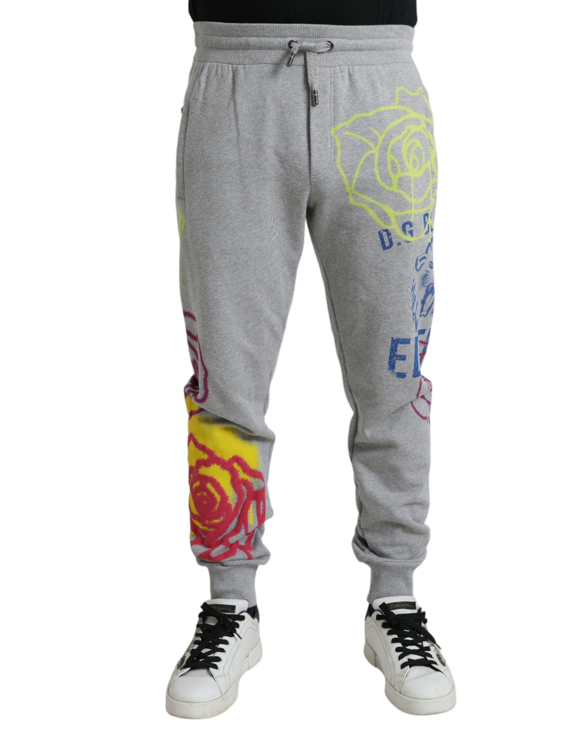 Dolce & Gabbana Grey Cotton Graffiti Sweatpants Joggers-1