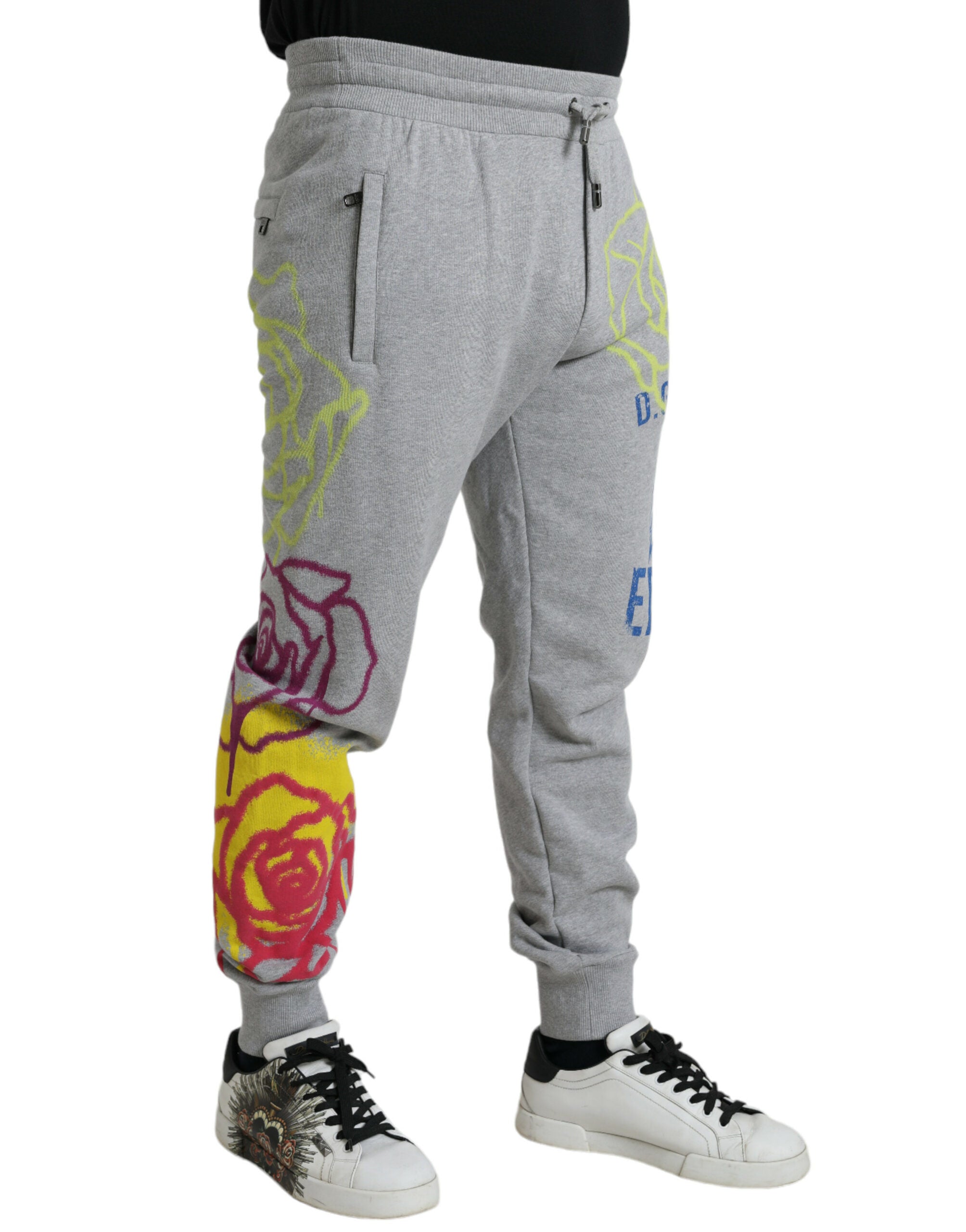 Dolce & Gabbana Grey Cotton Graffiti Sweatpants Joggers-2