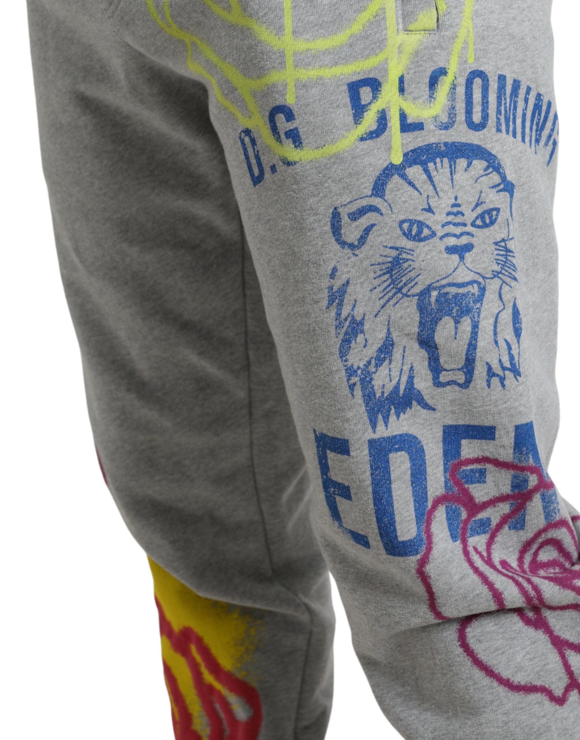 Dolce & Gabbana Grey Cotton Graffiti Sweatpants Joggers-4