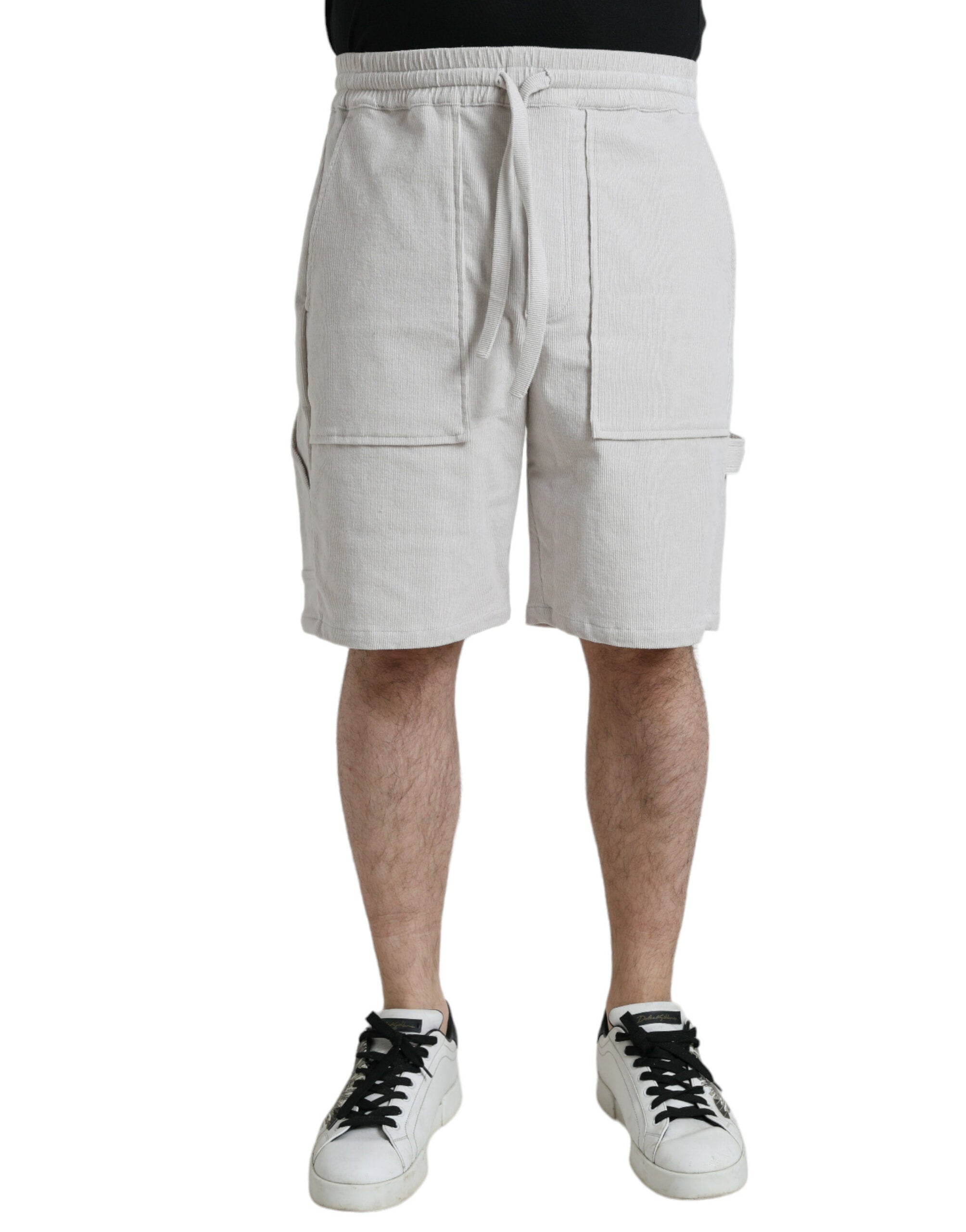 Dolce & Gabbana beige logo Bermuda shorts in cotton corduroy-1