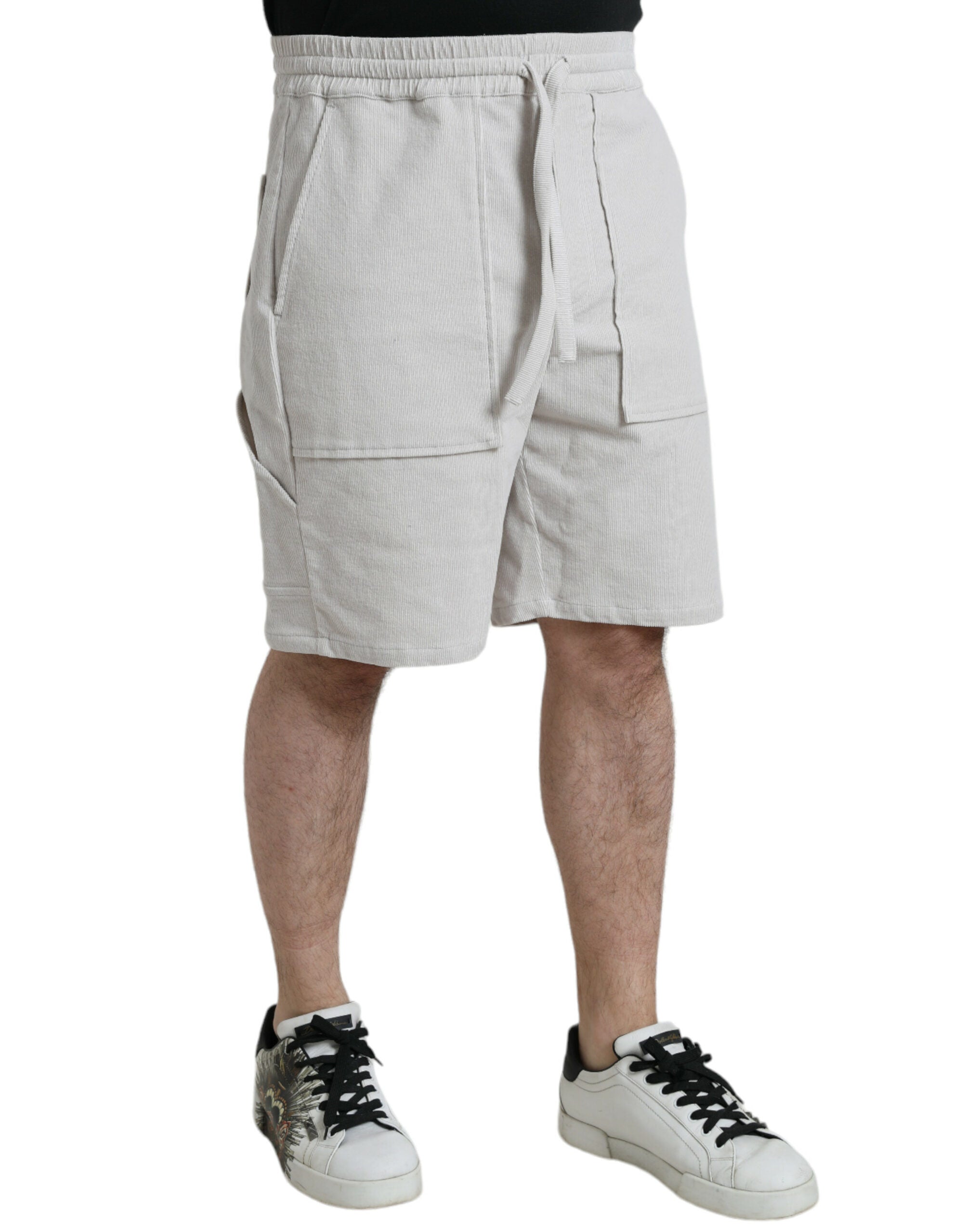 Dolce & Gabbana beige logo Bermuda shorts in cotton corduroy-2
