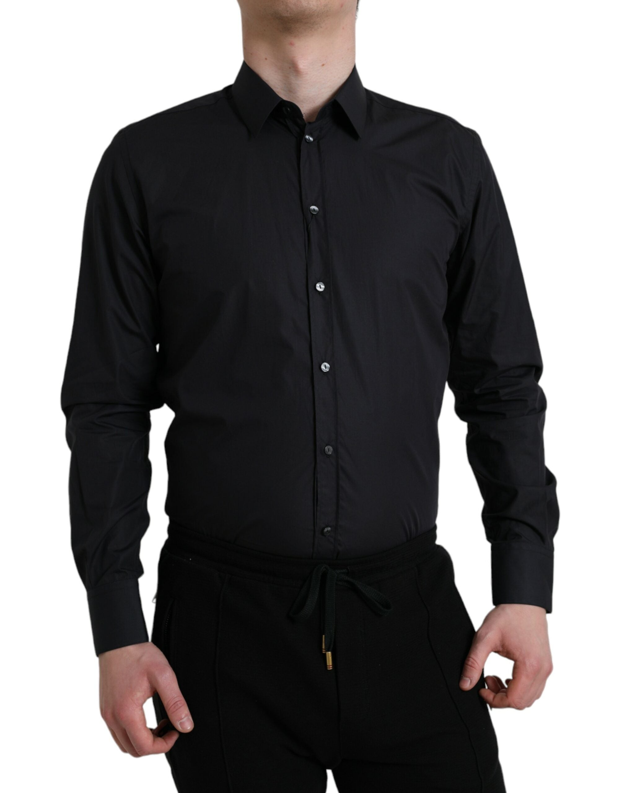 Camisa formal azul marino con cuello de algodón de Dolce & Gabbana-1