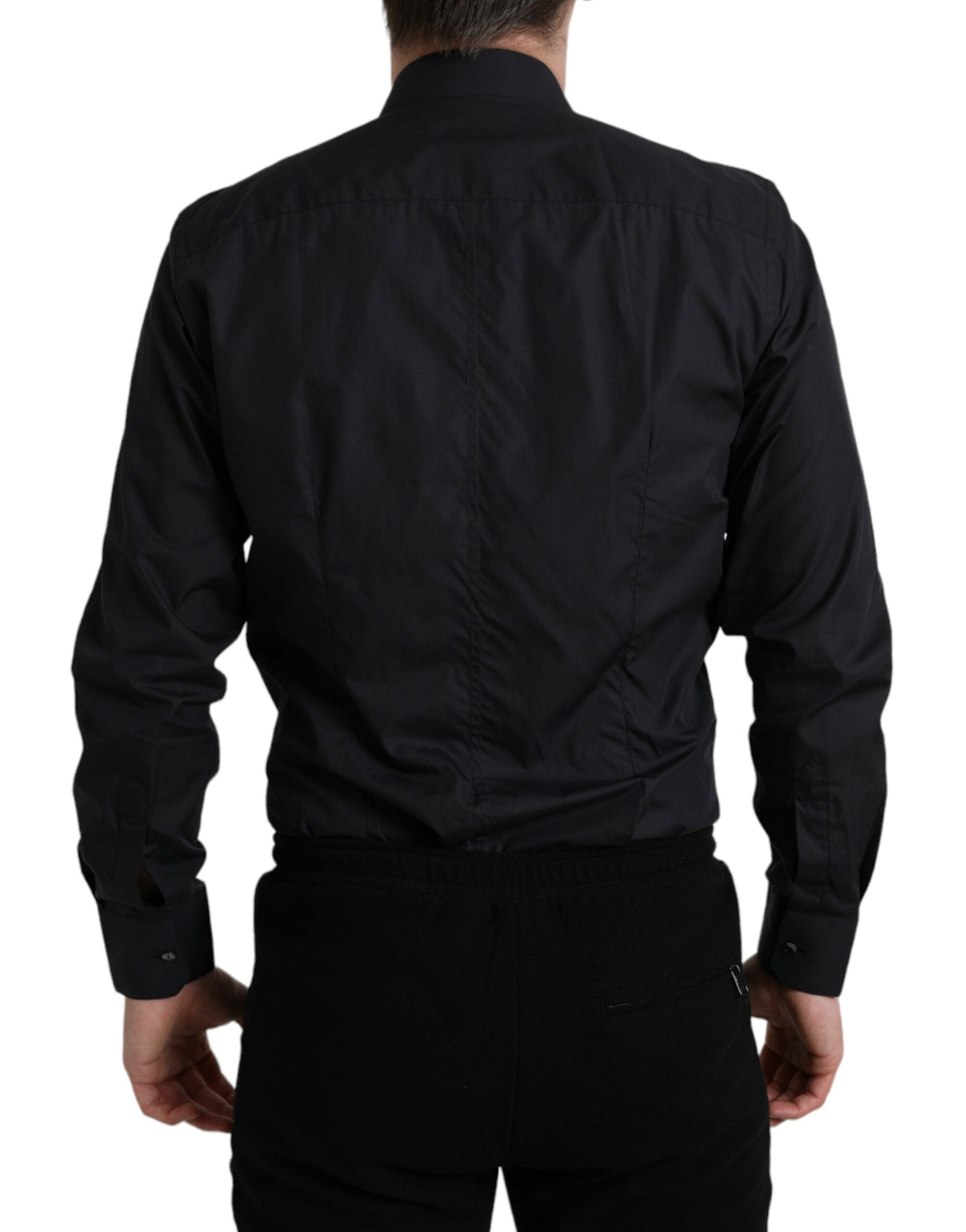 Camisa formal azul marino con cuello de algodón de Dolce & Gabbana-2