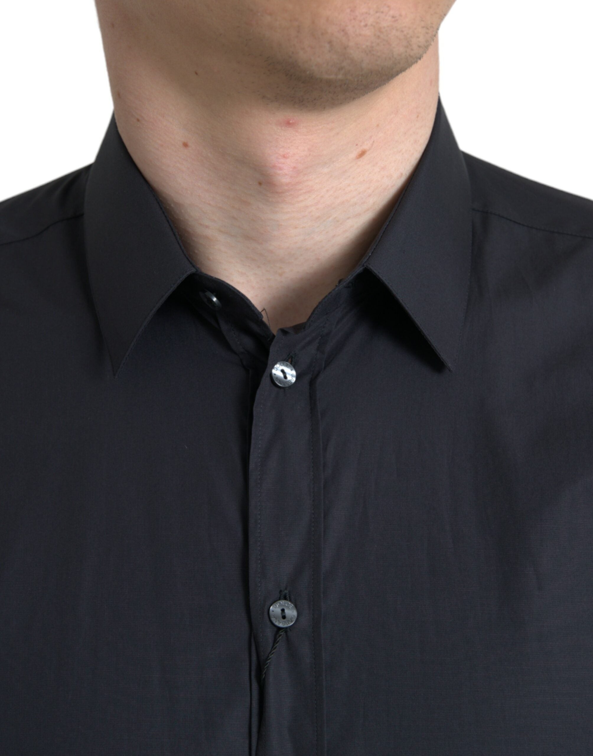 Camisa formal azul marino con cuello de algodón de Dolce & Gabbana-3