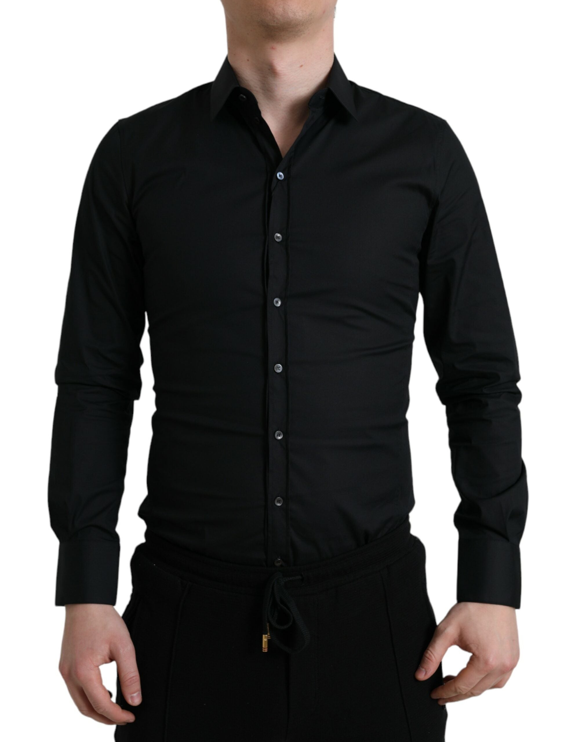 Dolce & Gabbana Black Cotton Stretch Shirt for Formal Occasions-1