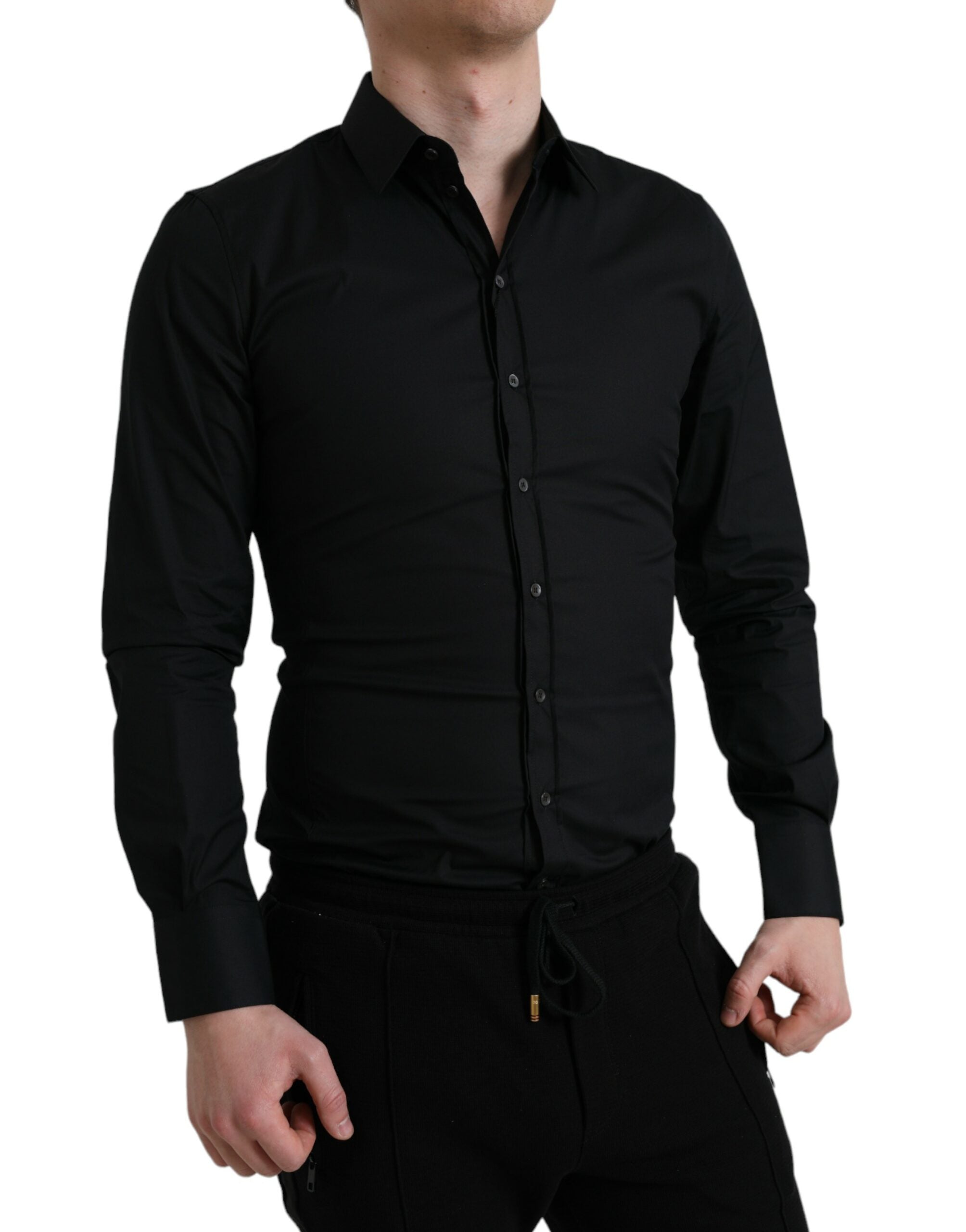 Dolce & Gabbana Black Cotton Stretch Shirt for Formal Occasions-2