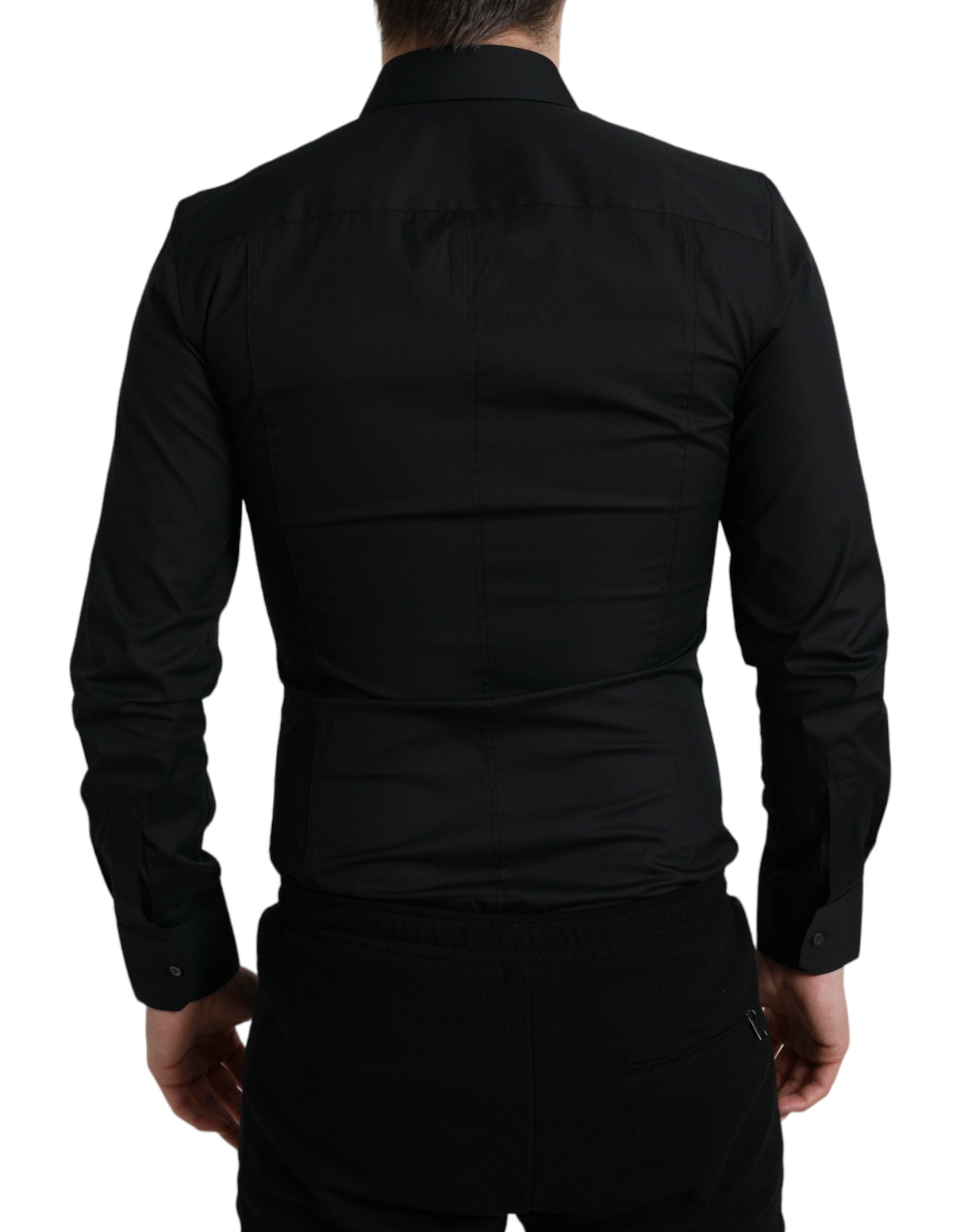 Dolce & Gabbana Black Cotton Stretch Shirt for Formal Occasions-3