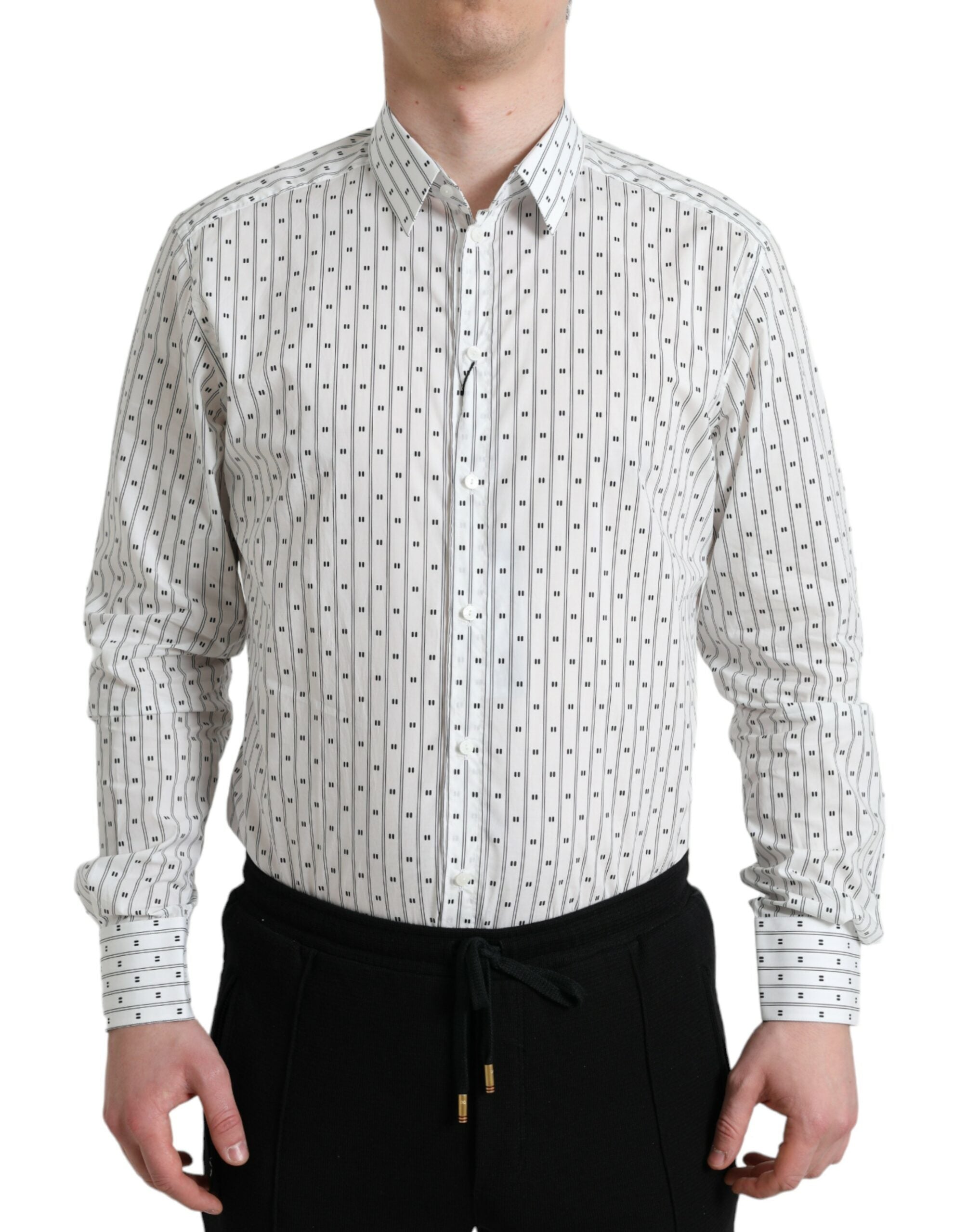 Dolce & Gabbana White Patterned Men's Shirt GOLD Formal Dress Shirt-1
