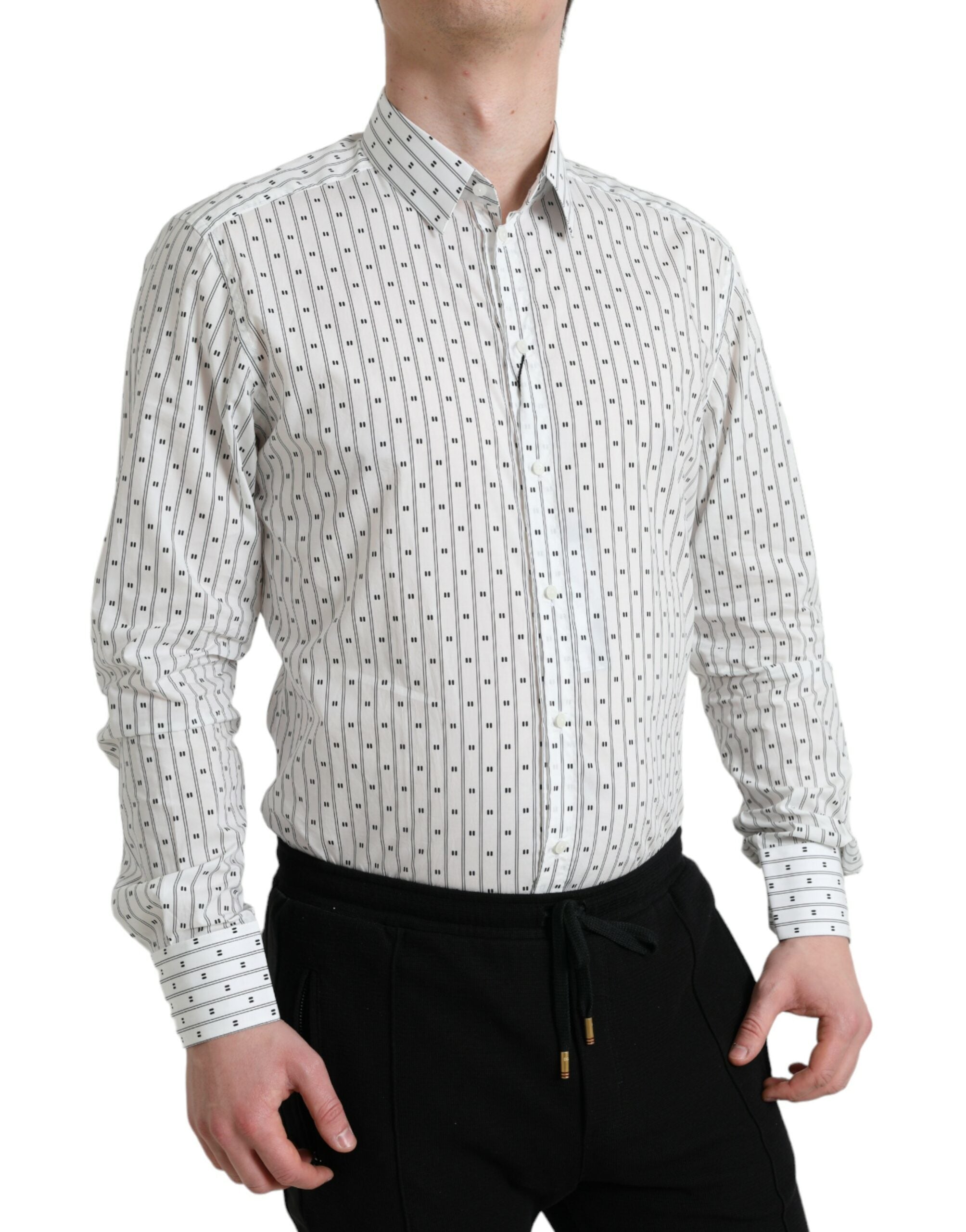 Dolce & Gabbana White Patterned Men's Shirt GOLD Formal Dress Shirt-2