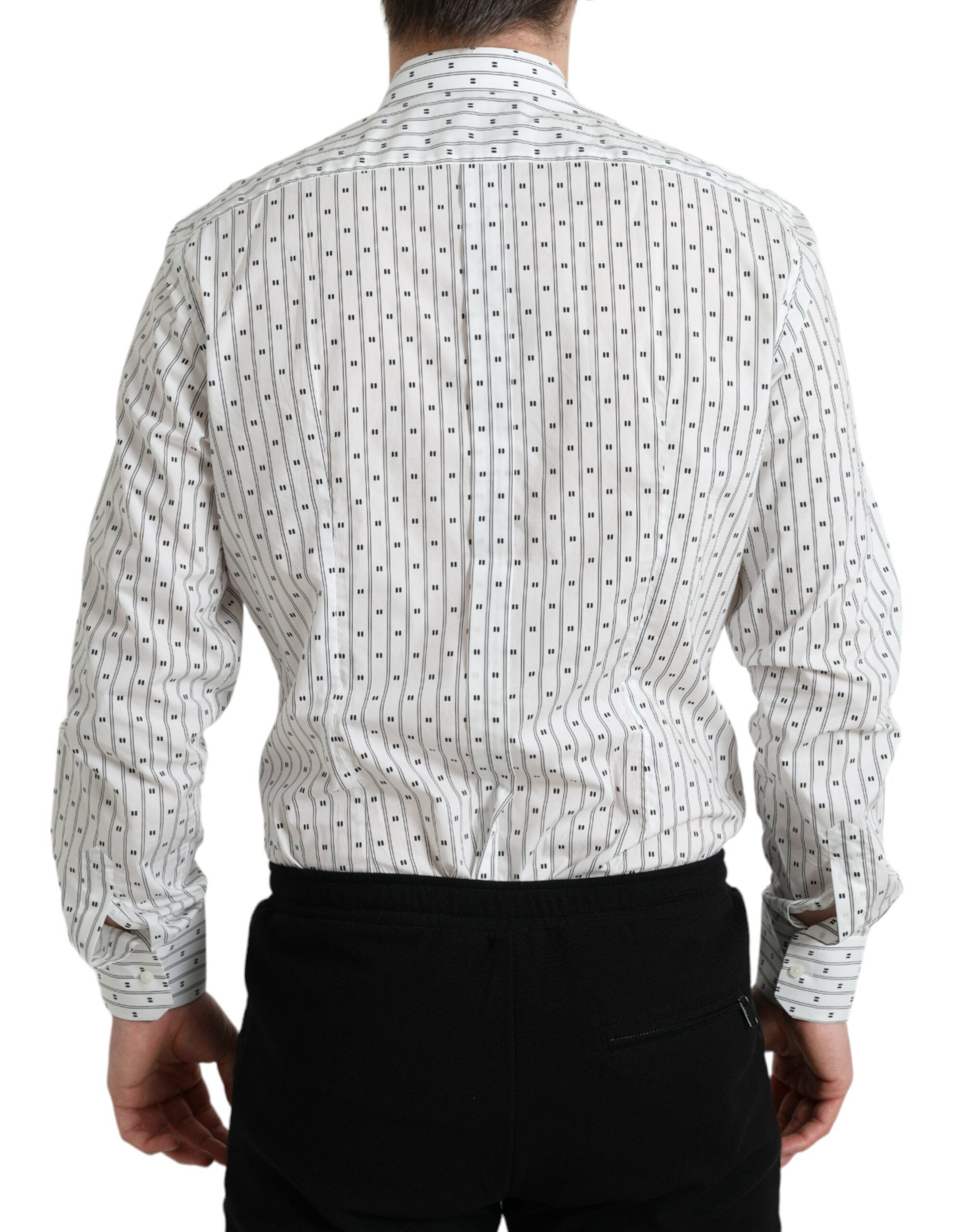 Dolce & Gabbana White Patterned Men's Shirt GOLD Formal Dress Shirt-3
