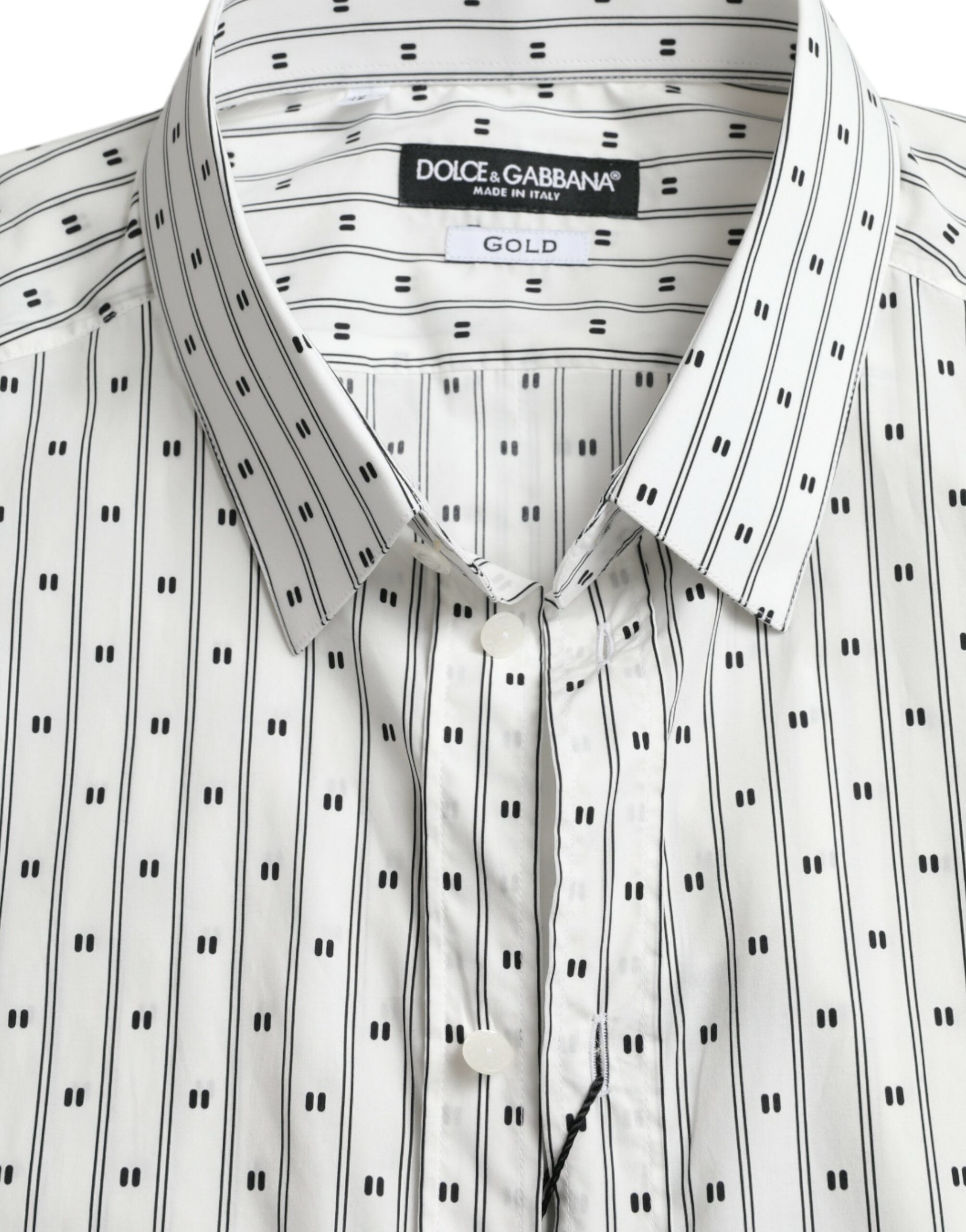 Dolce & Gabbana White Patterned Men's Shirt GOLD Formal Dress Shirt-5