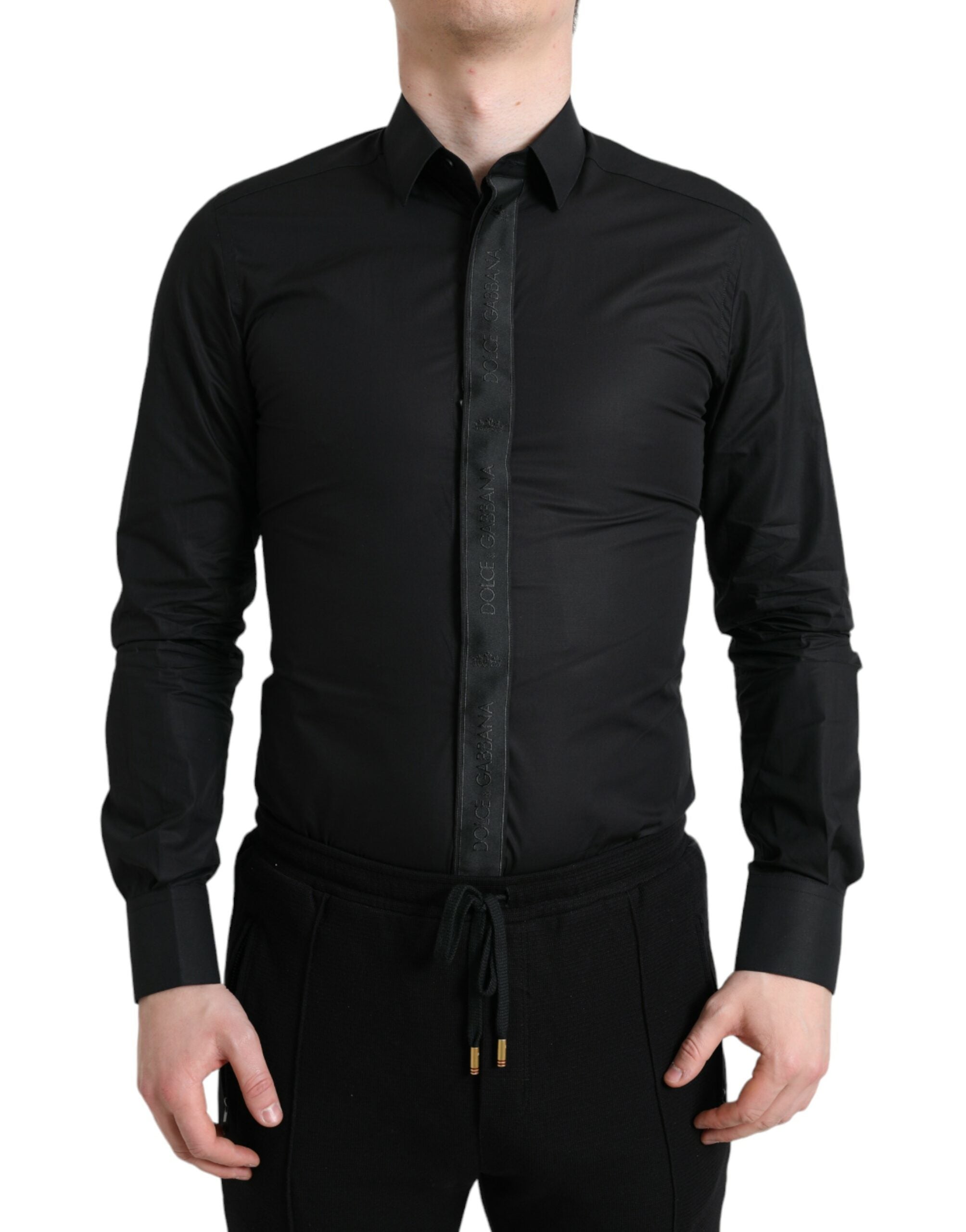 Dolce & Gabbana Black Logo Cotton Shirt GOLD Formal-1