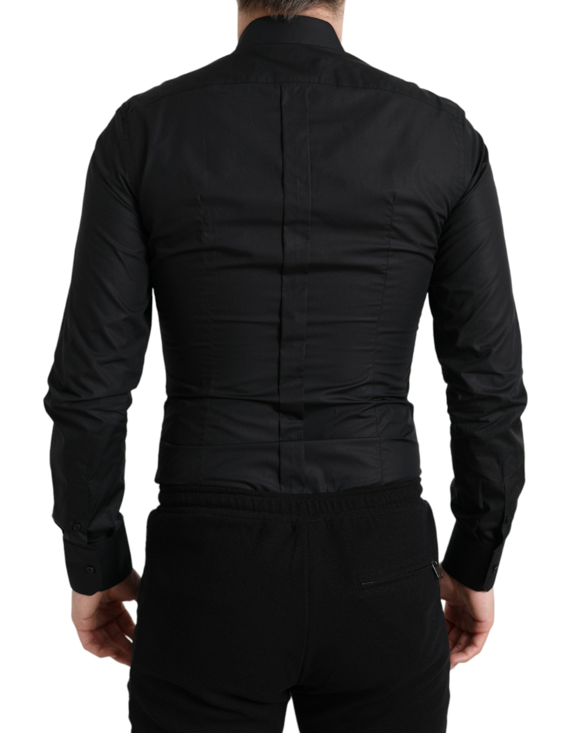 Dolce & Gabbana Black Logo Cotton Shirt GOLD Formal-3