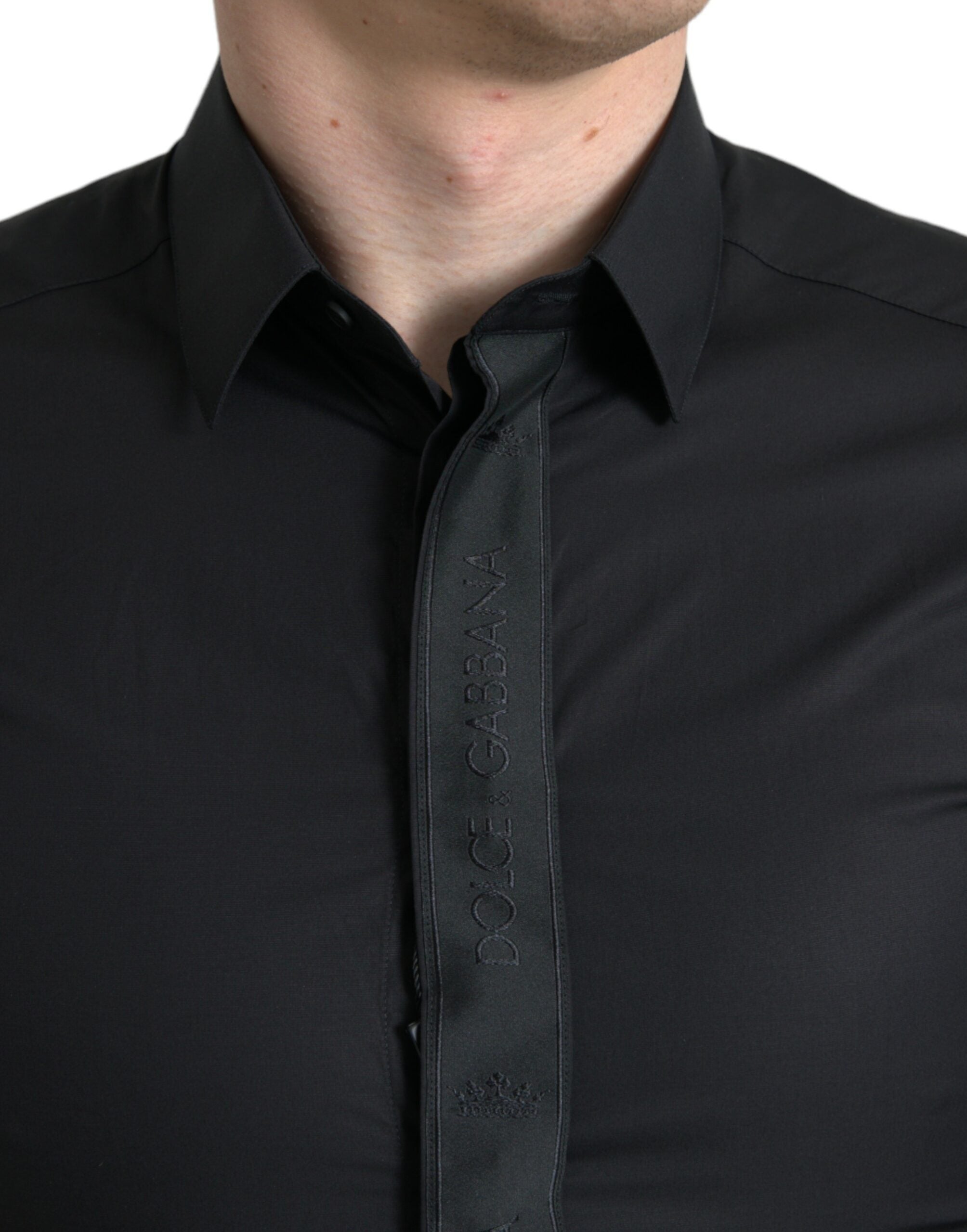 Dolce & Gabbana Black Logo Cotton Shirt GOLD Formal-4