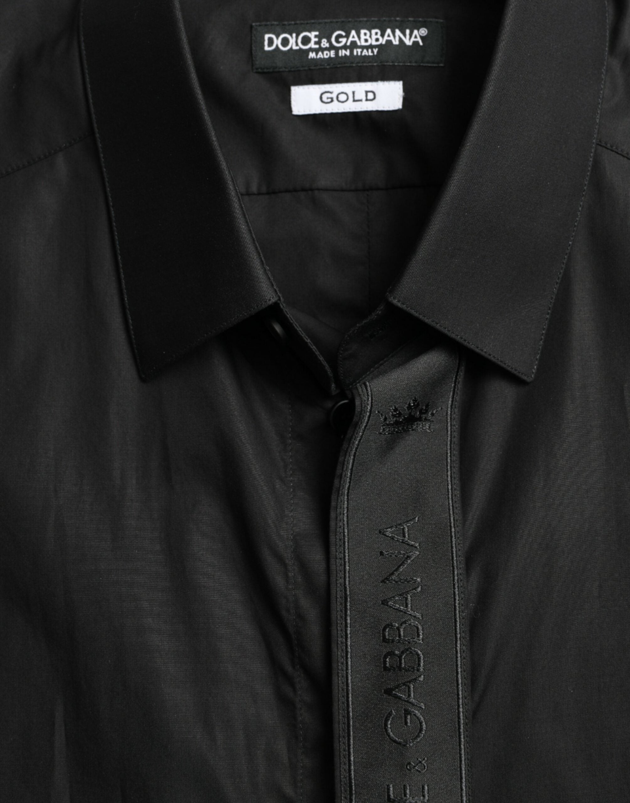 Dolce & Gabbana Black Logo Cotton Shirt GOLD Formal-5