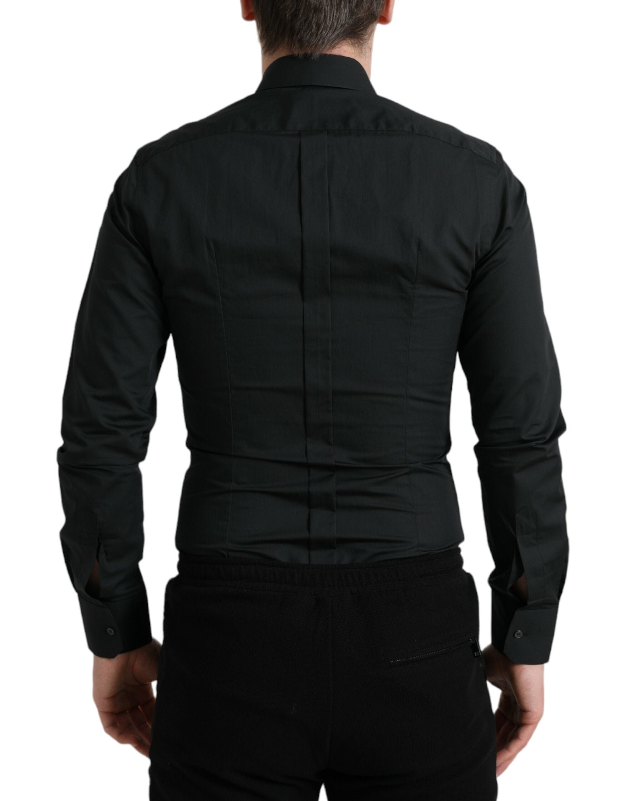 Camisa de vestir formal Dolce & Gabbana de algodón y seda negra dorada-3