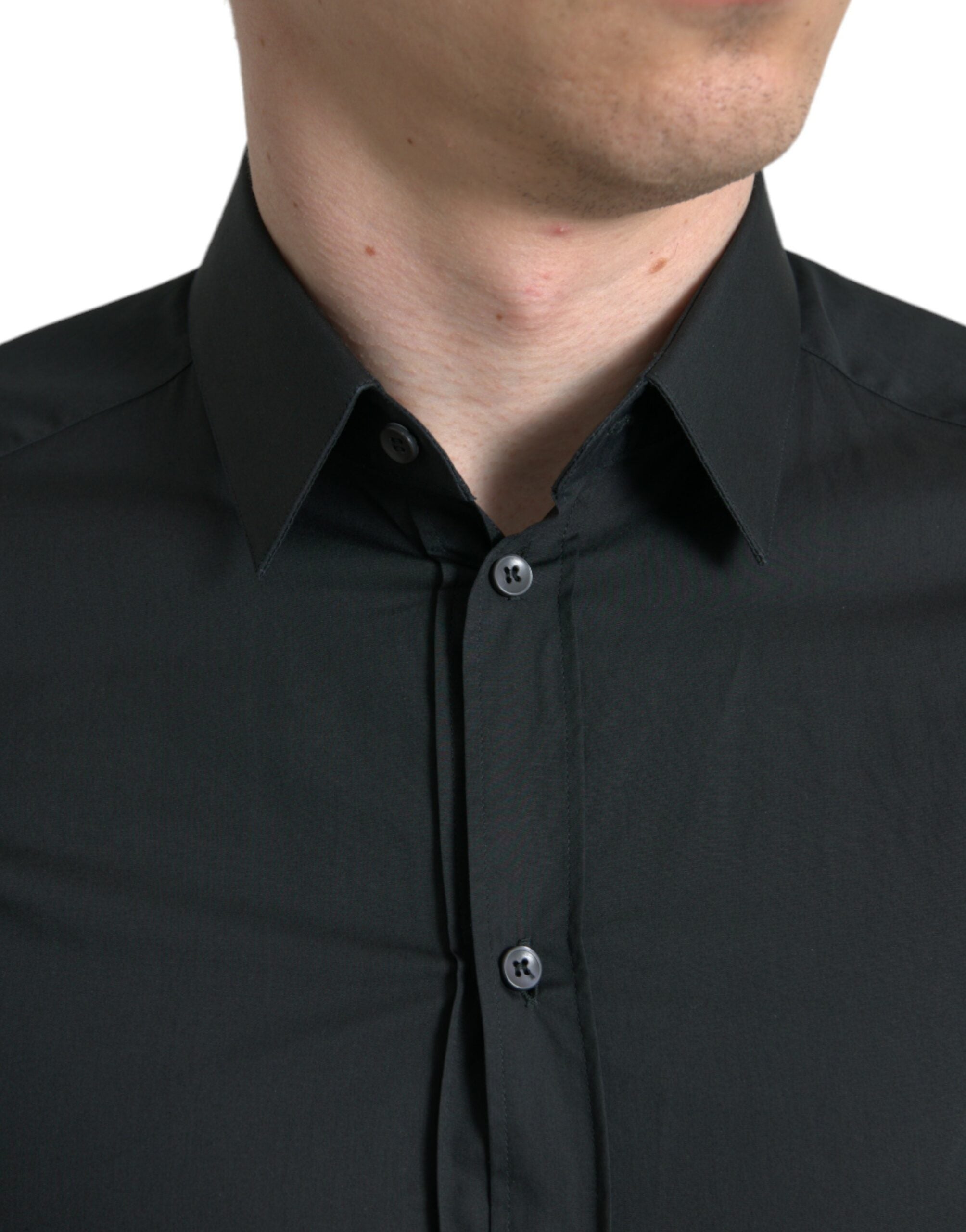 Camisa de vestir formal Dolce & Gabbana de algodón y seda negra dorada-4