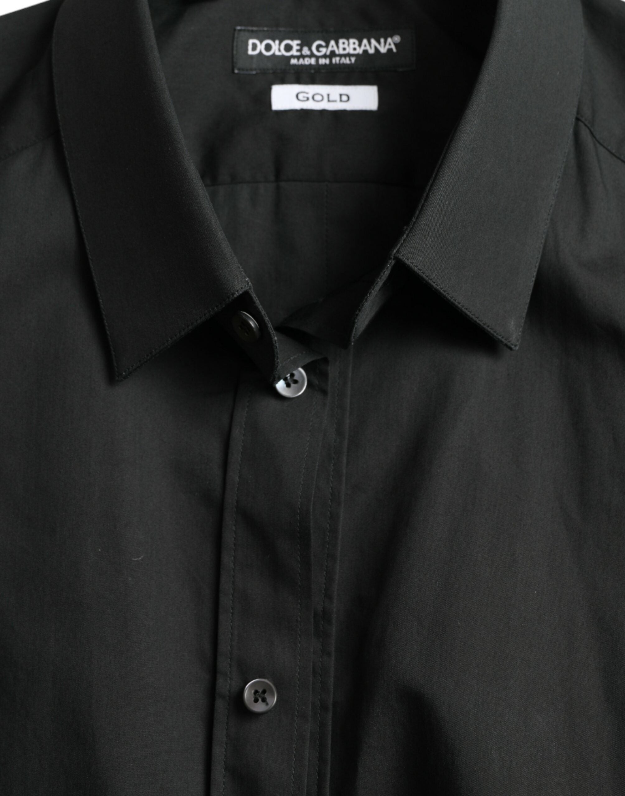 Camisa de vestir formal Dolce & Gabbana de algodón y seda negra dorada-6