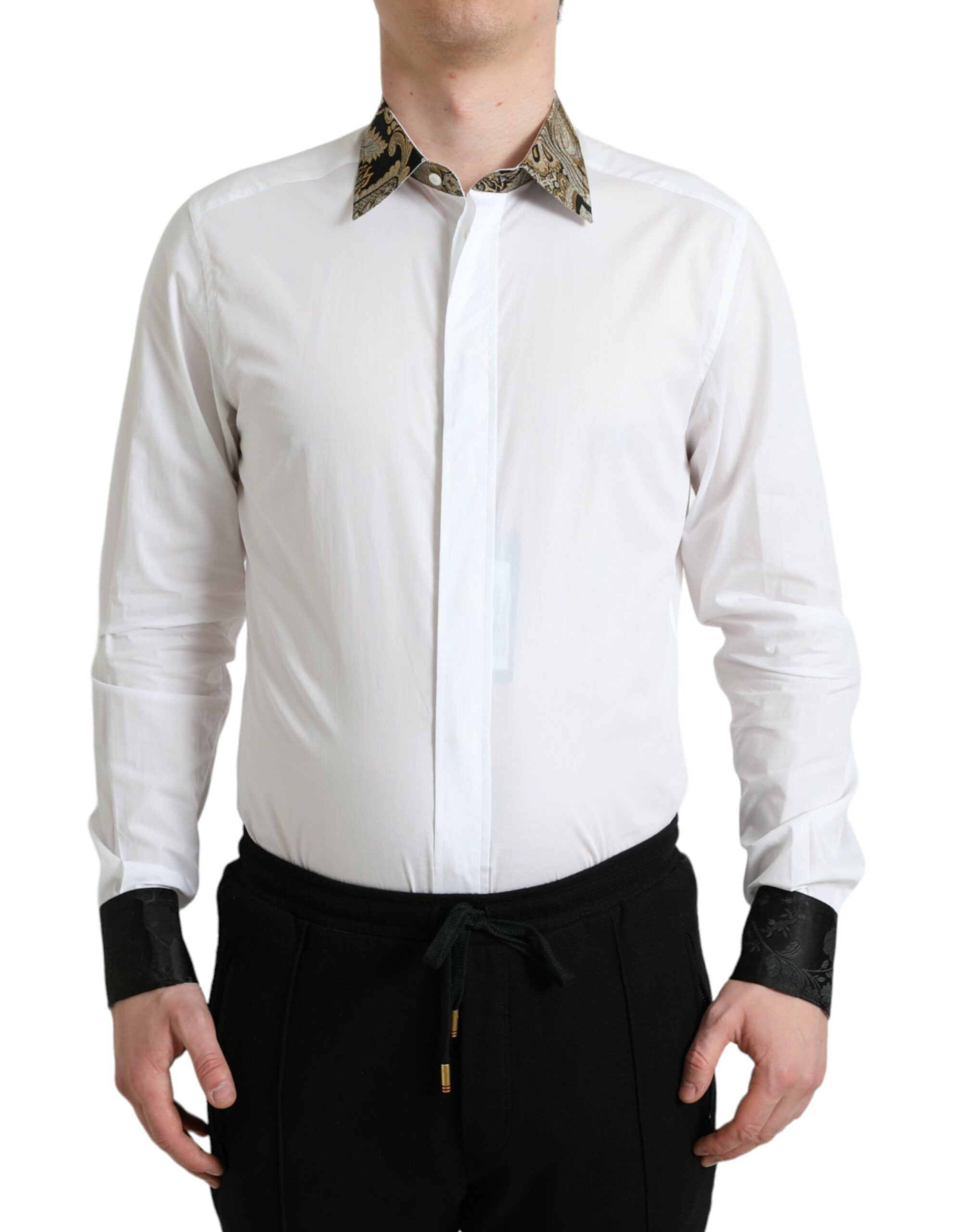 Dolce & Gabbana Weißes Jacquard-Baumwollhemd GOLD Formal Dress Shirt-1