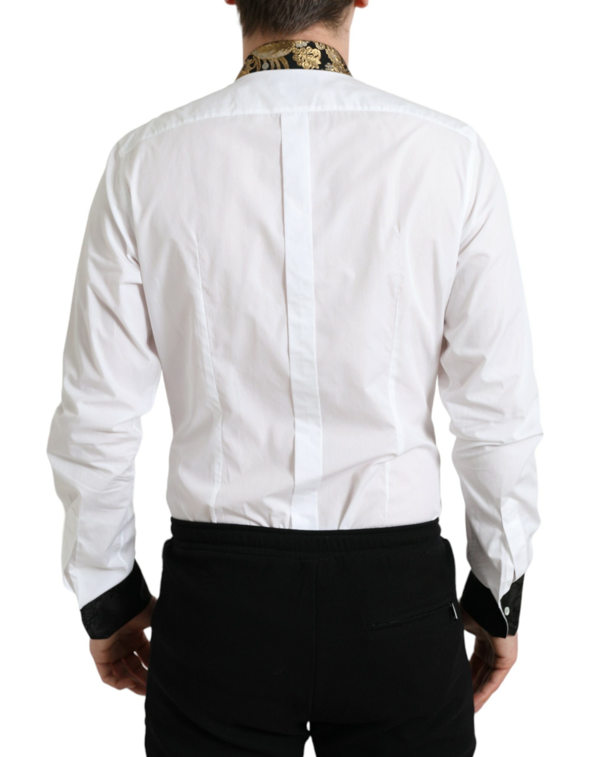 Dolce & Gabbana Weißes Jacquard-Baumwollhemd GOLD Formal Dress Shirt-3