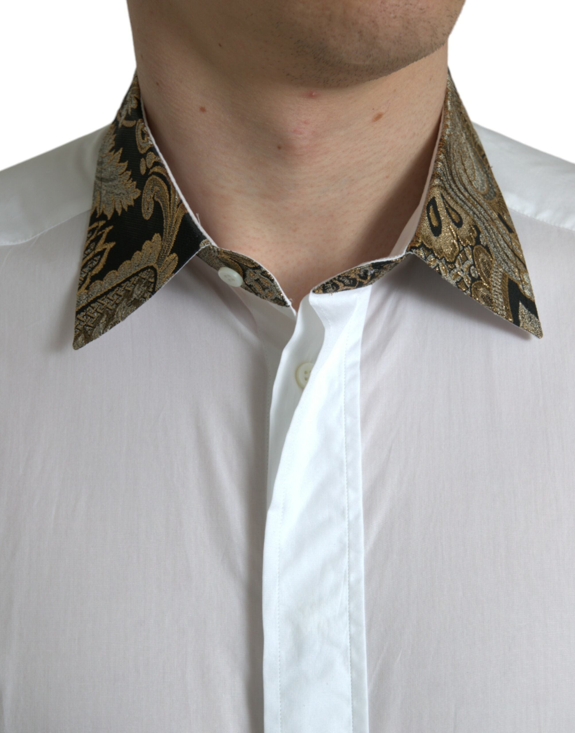 Dolce & Gabbana Weißes Jacquard-Baumwollhemd GOLD Formal Dress Shirt-4