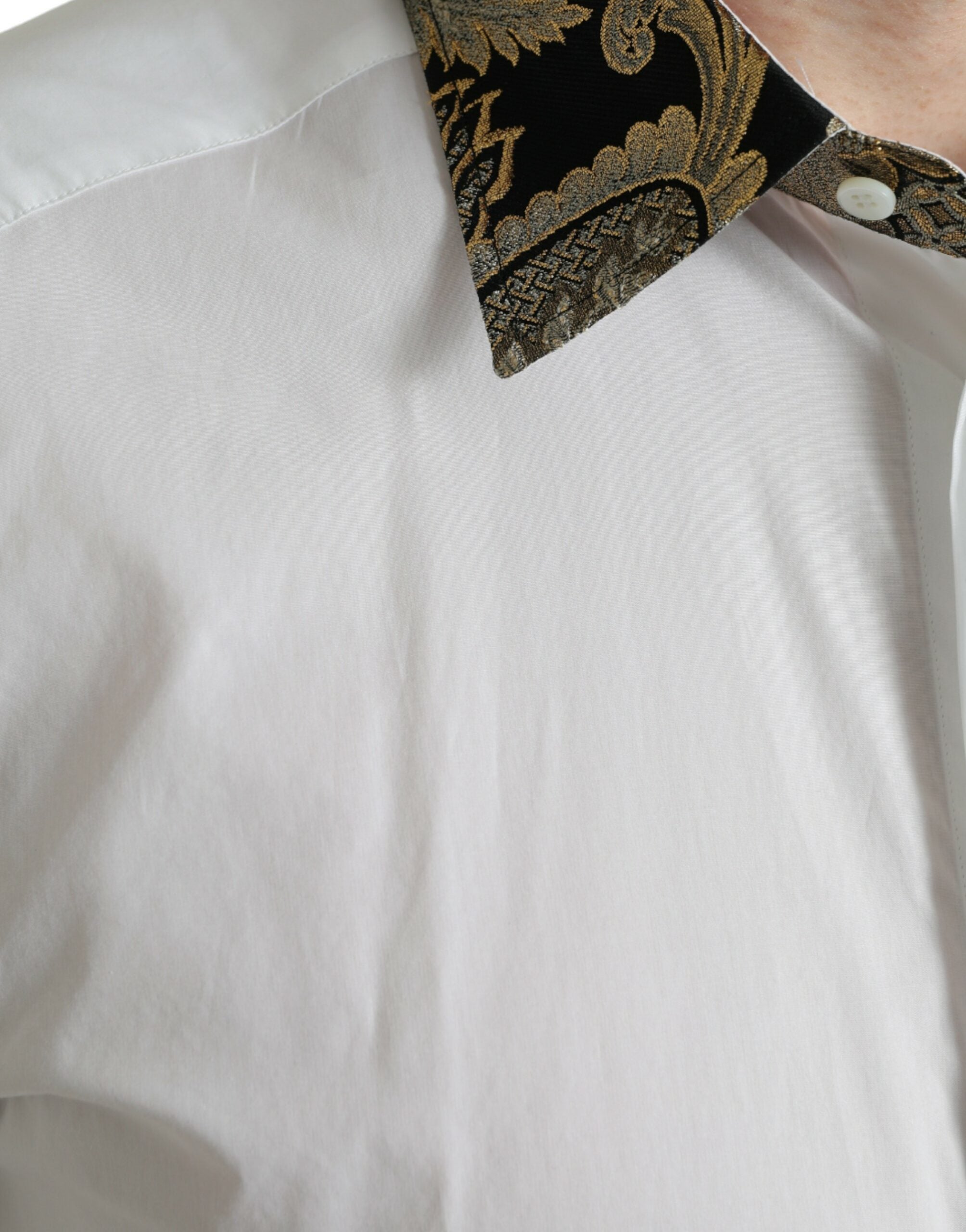 Dolce & Gabbana Weißes Jacquard-Baumwollhemd GOLD Formal Dress Shirt-5