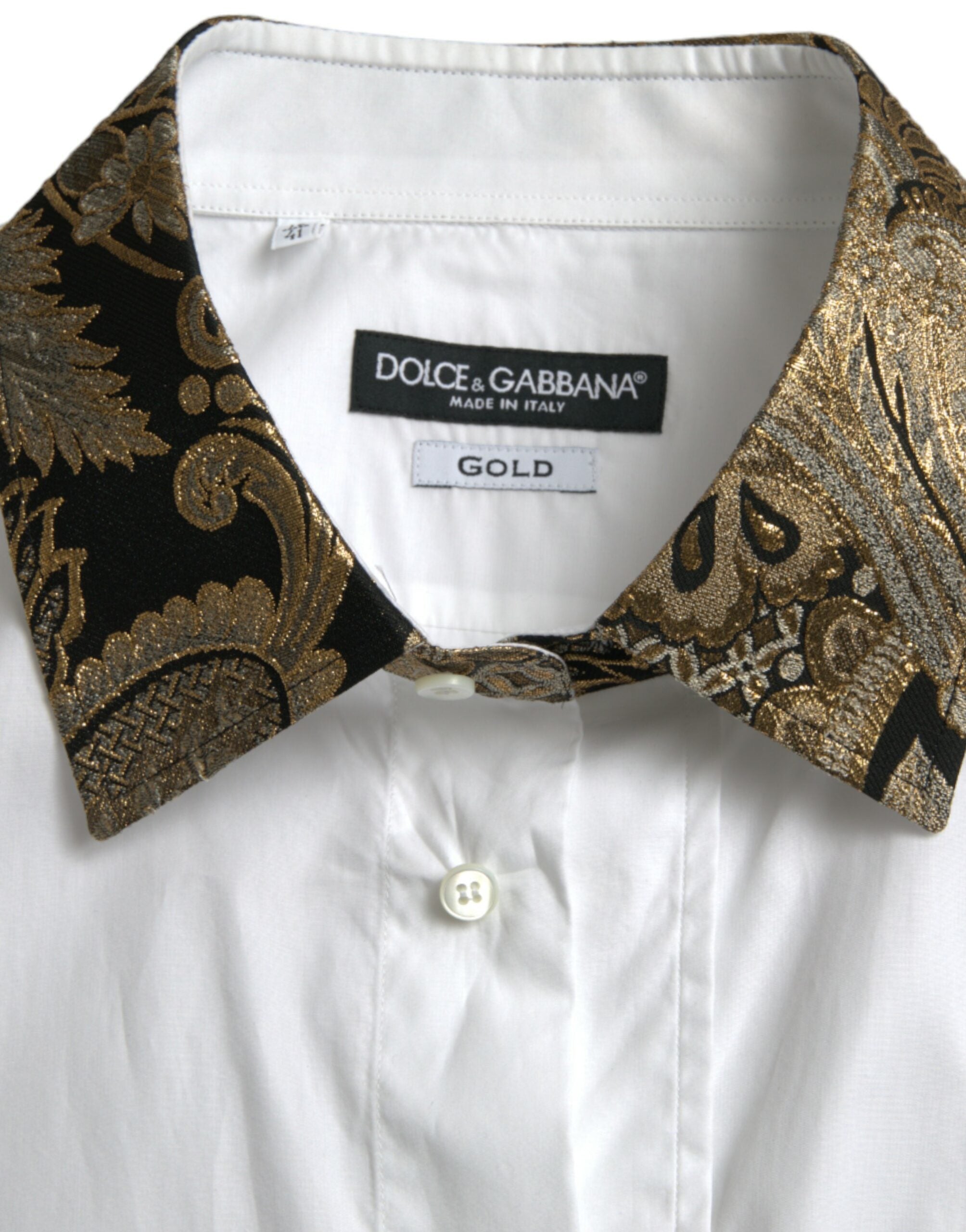 Dolce & Gabbana Weißes Jacquard-Baumwollhemd GOLD Formal Dress Shirt-7
