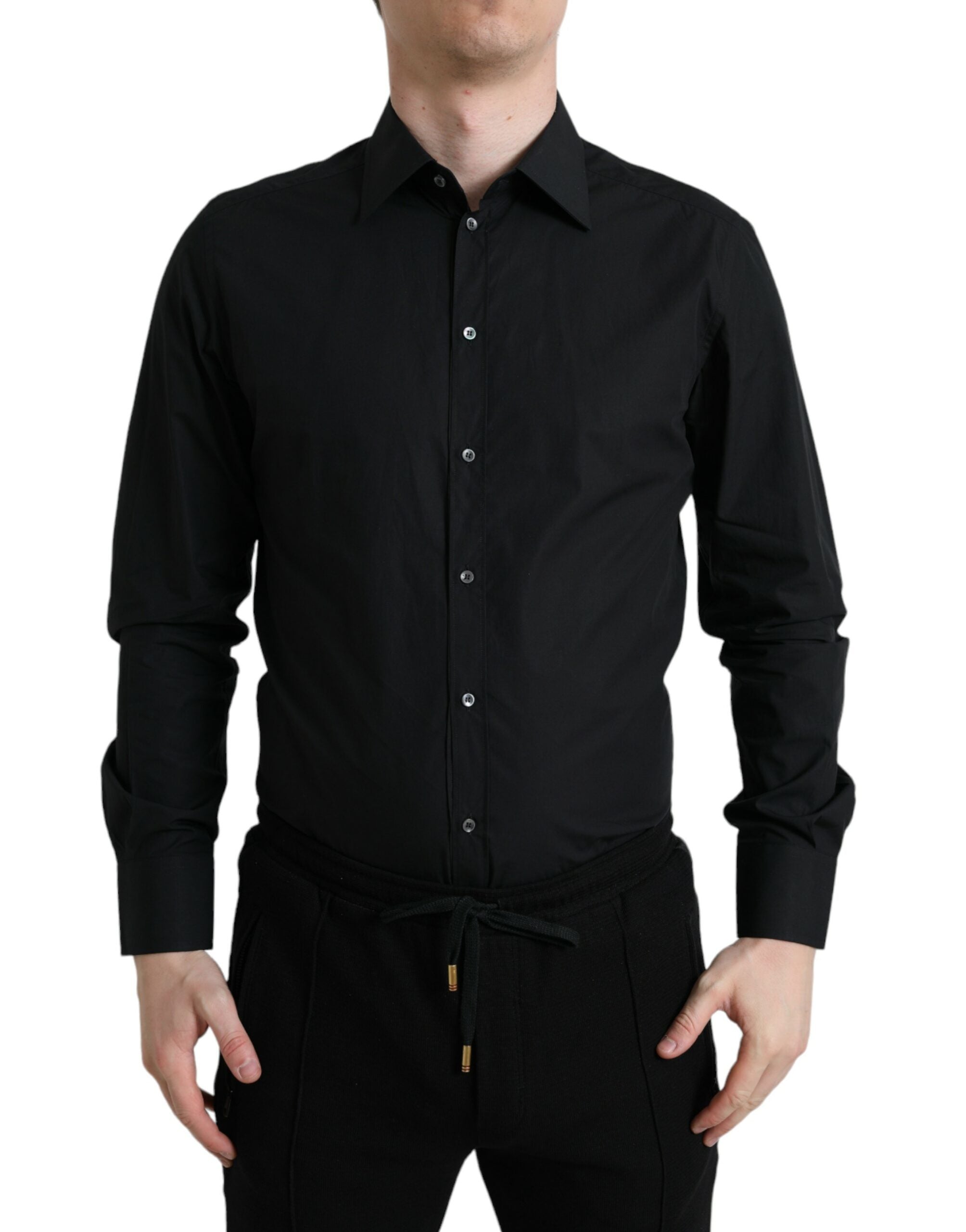 Dolce & Gabbana Black Cotton Shirt for Men GOLD Formal-1
