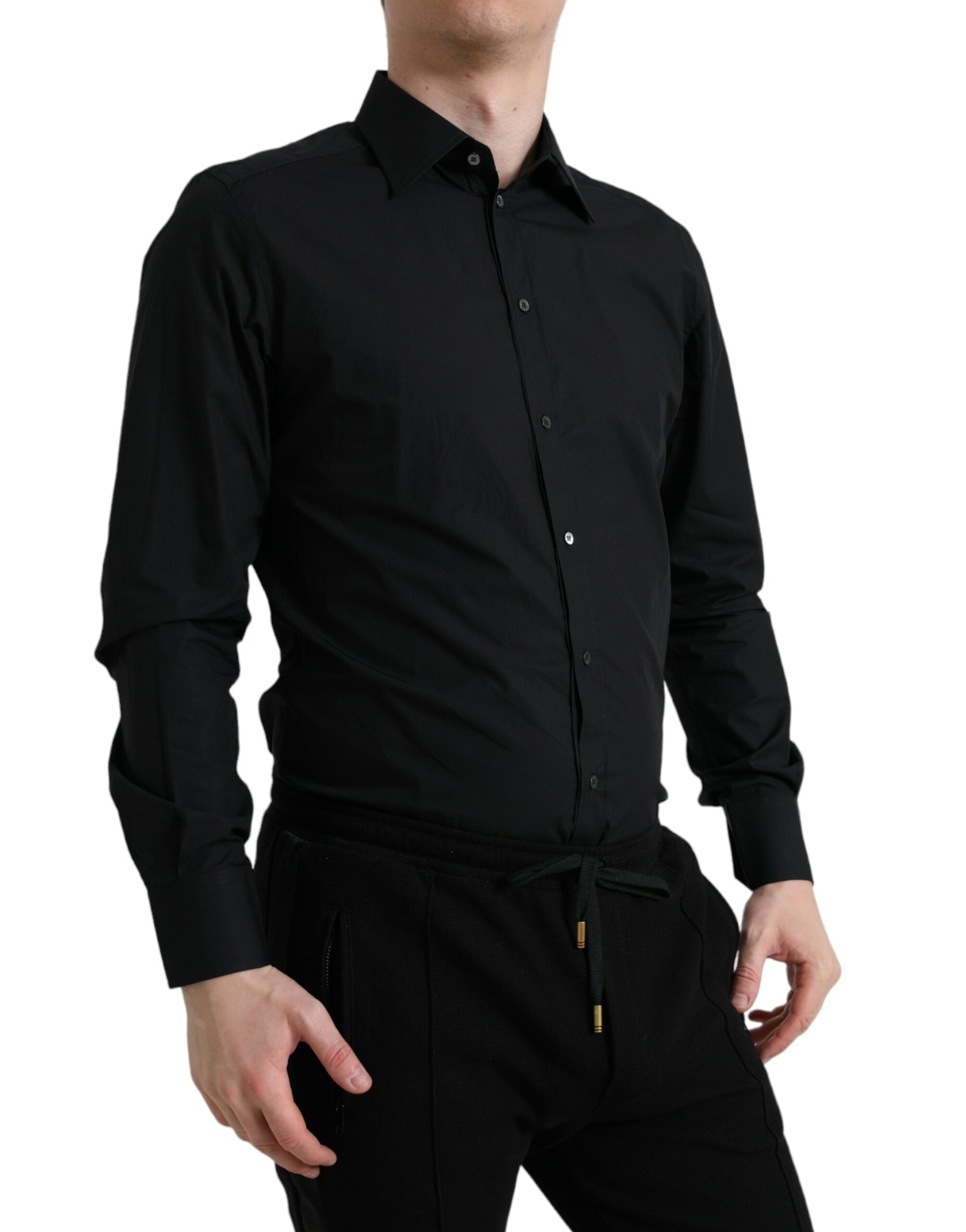 Dolce & Gabbana Black Cotton Shirt for Men GOLD Formal-2