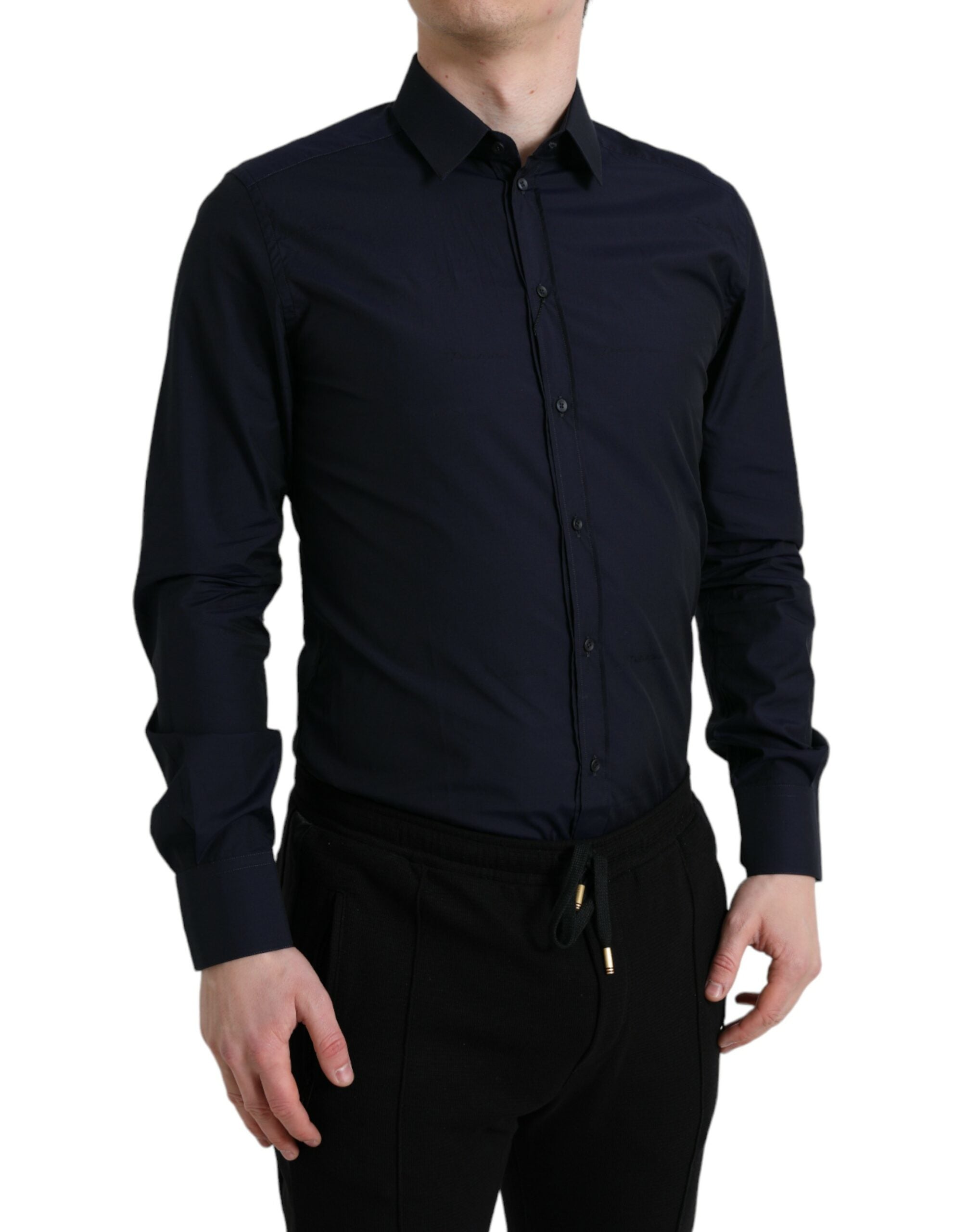 Dolce & Gabbana Navy Blue Slim Fit Formal Shirt GOLD-1