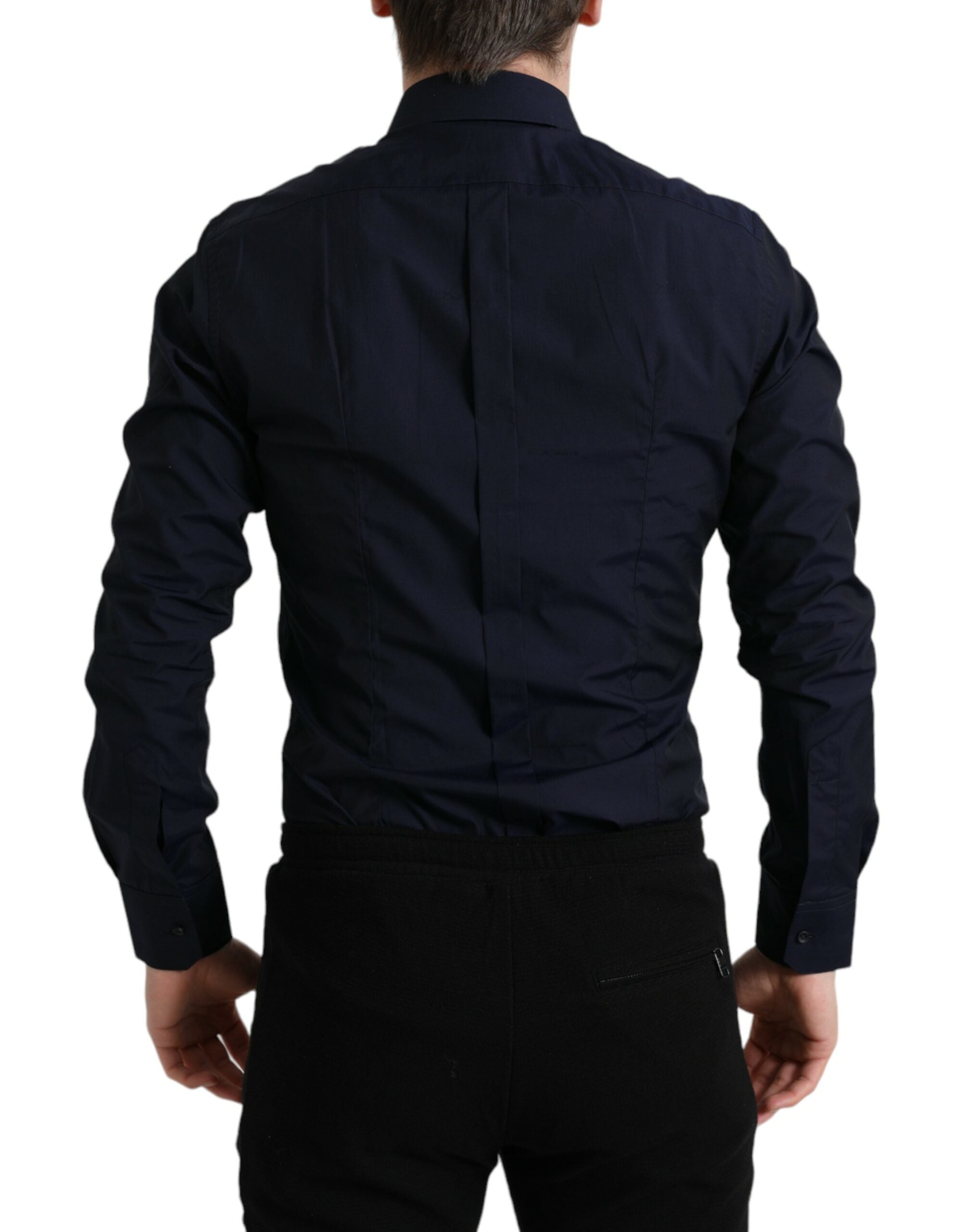 Dolce & Gabbana Navy Blue Slim Fit Formal Shirt GOLD-2