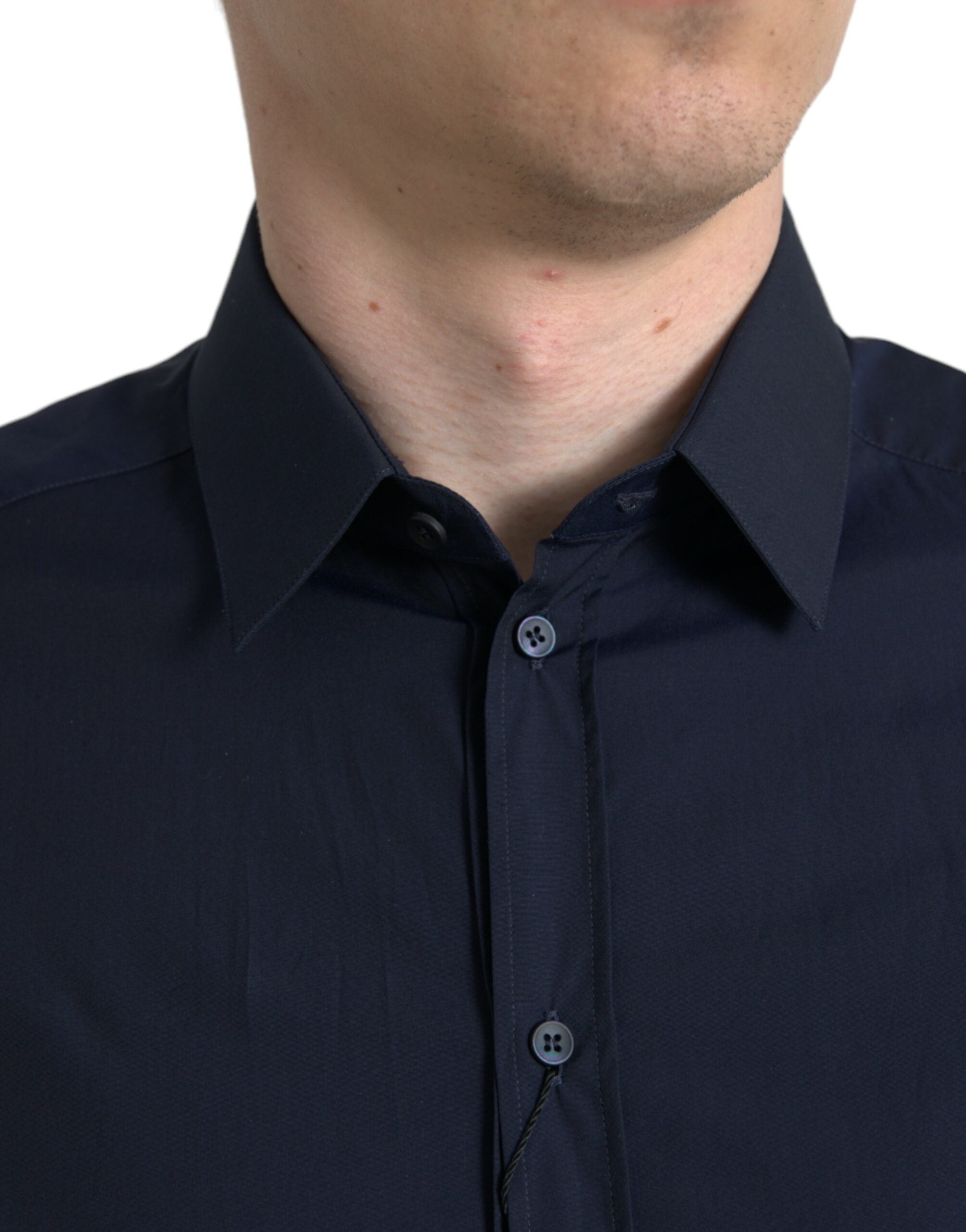 Dolce & Gabbana Navy Blue Slim Fit Formal Shirt GOLD-3