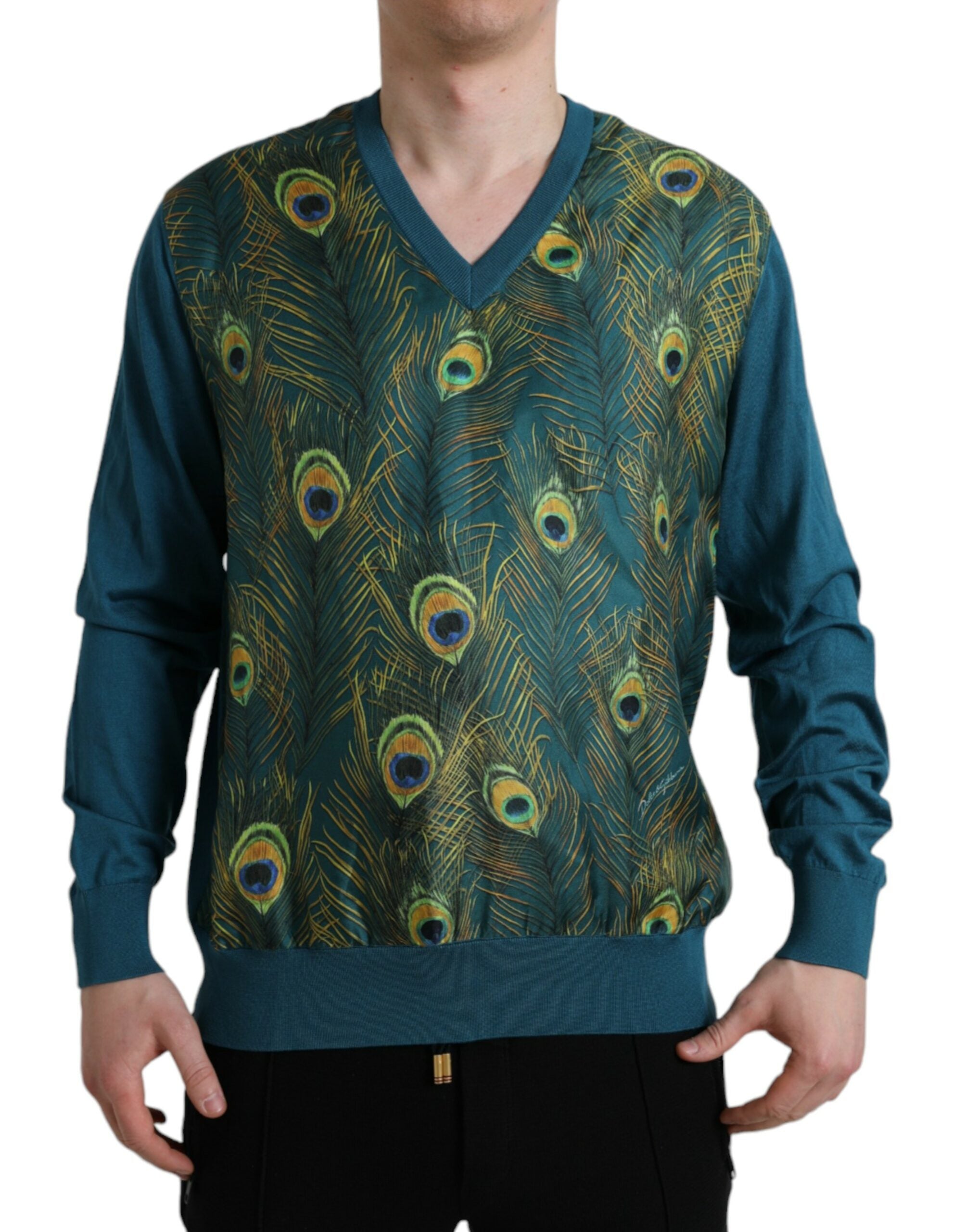 Dolce & Gabbana Green Peacock Feather Sweater-1