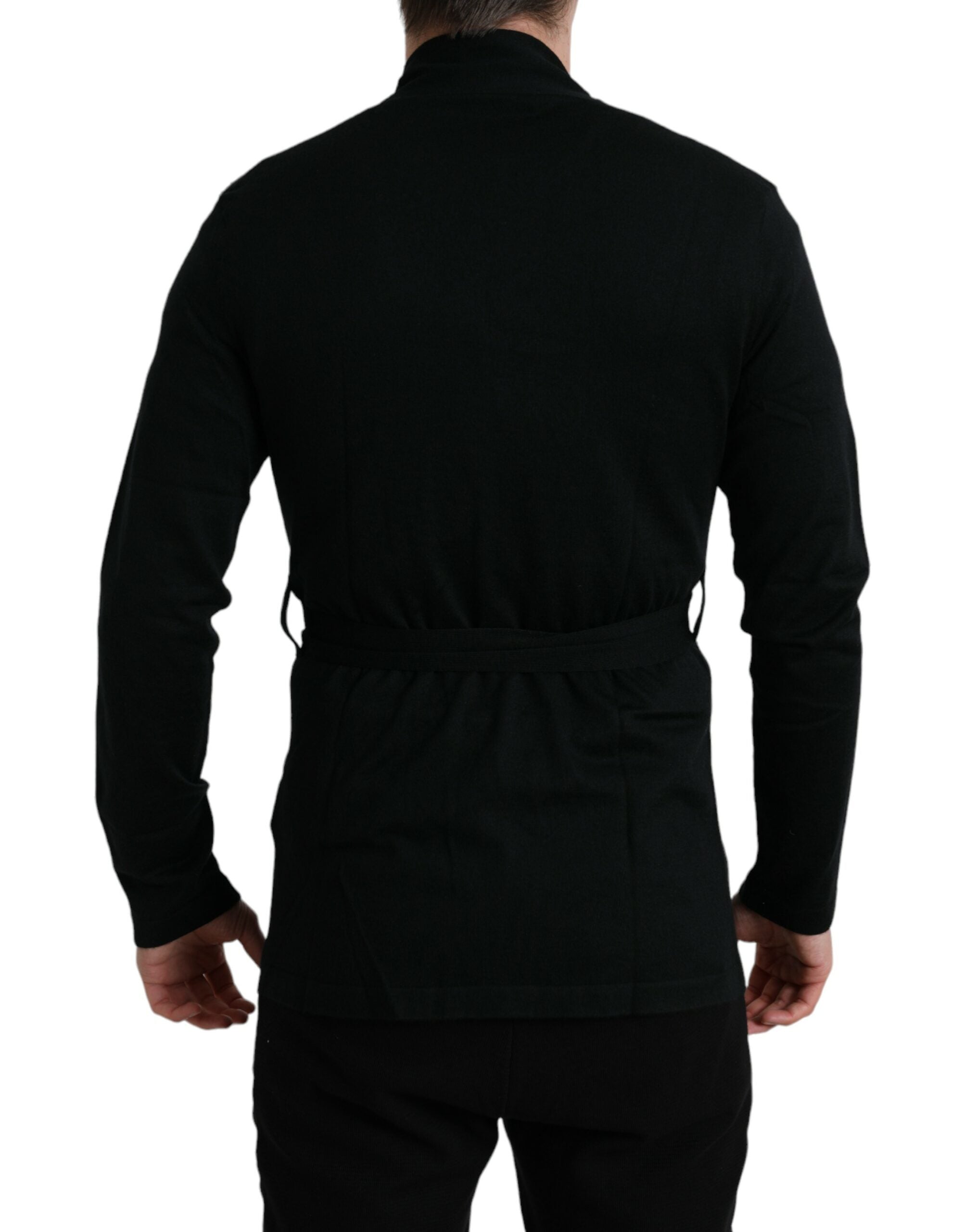 Dolce & Gabbana Schwarzer Kaschmir-Robenmantel mit Gürtel und langen Ärmeln-3