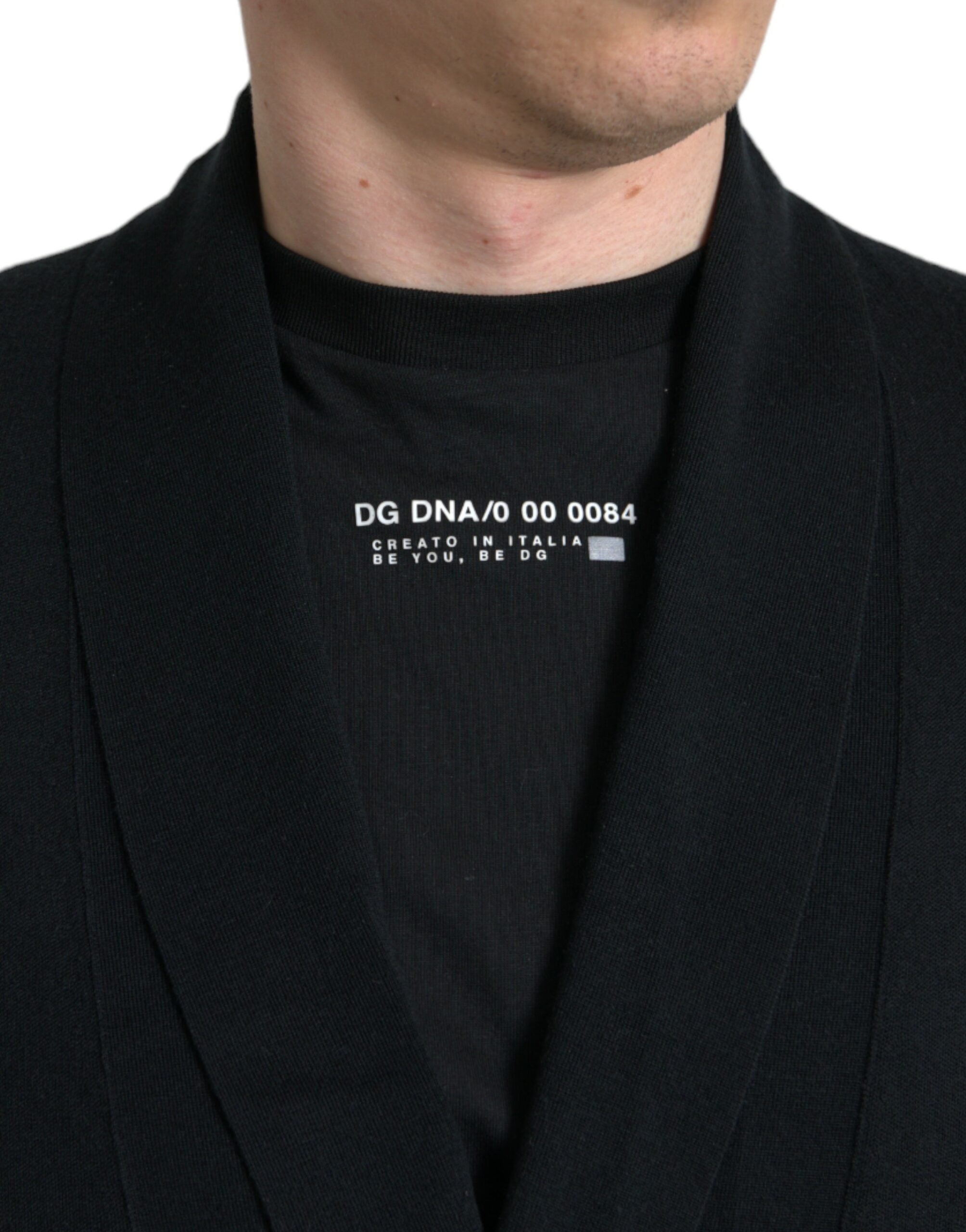 Dolce & Gabbana Schwarzer Kaschmir-Robenmantel mit Gürtel und langen Ärmeln-4